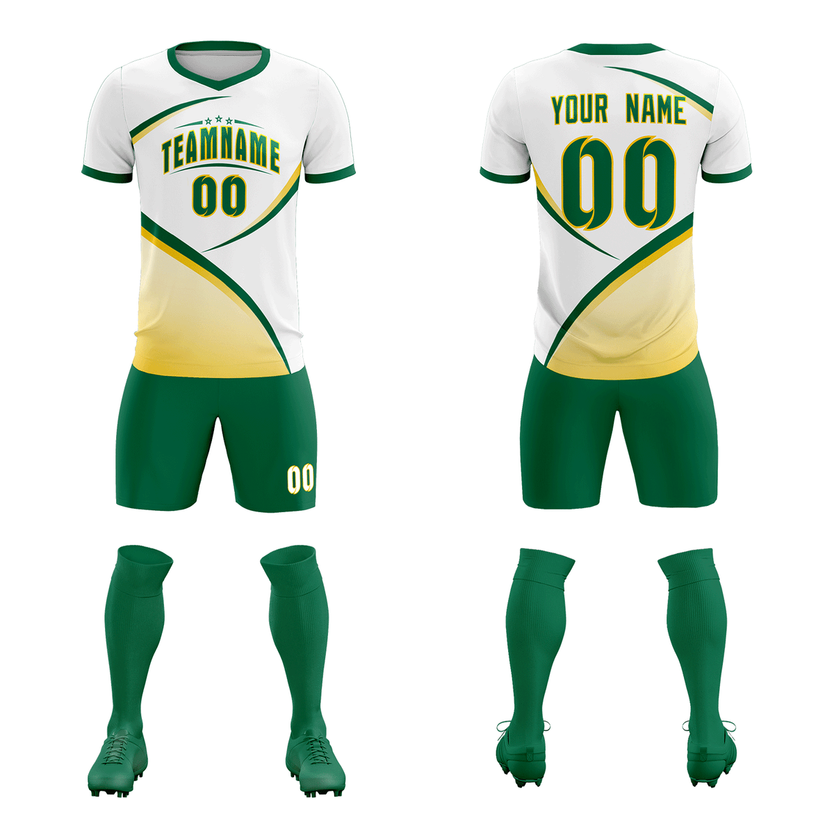 Custom White Kelly Green Color Block Training Uniform For Men Soccer Sets Jersey