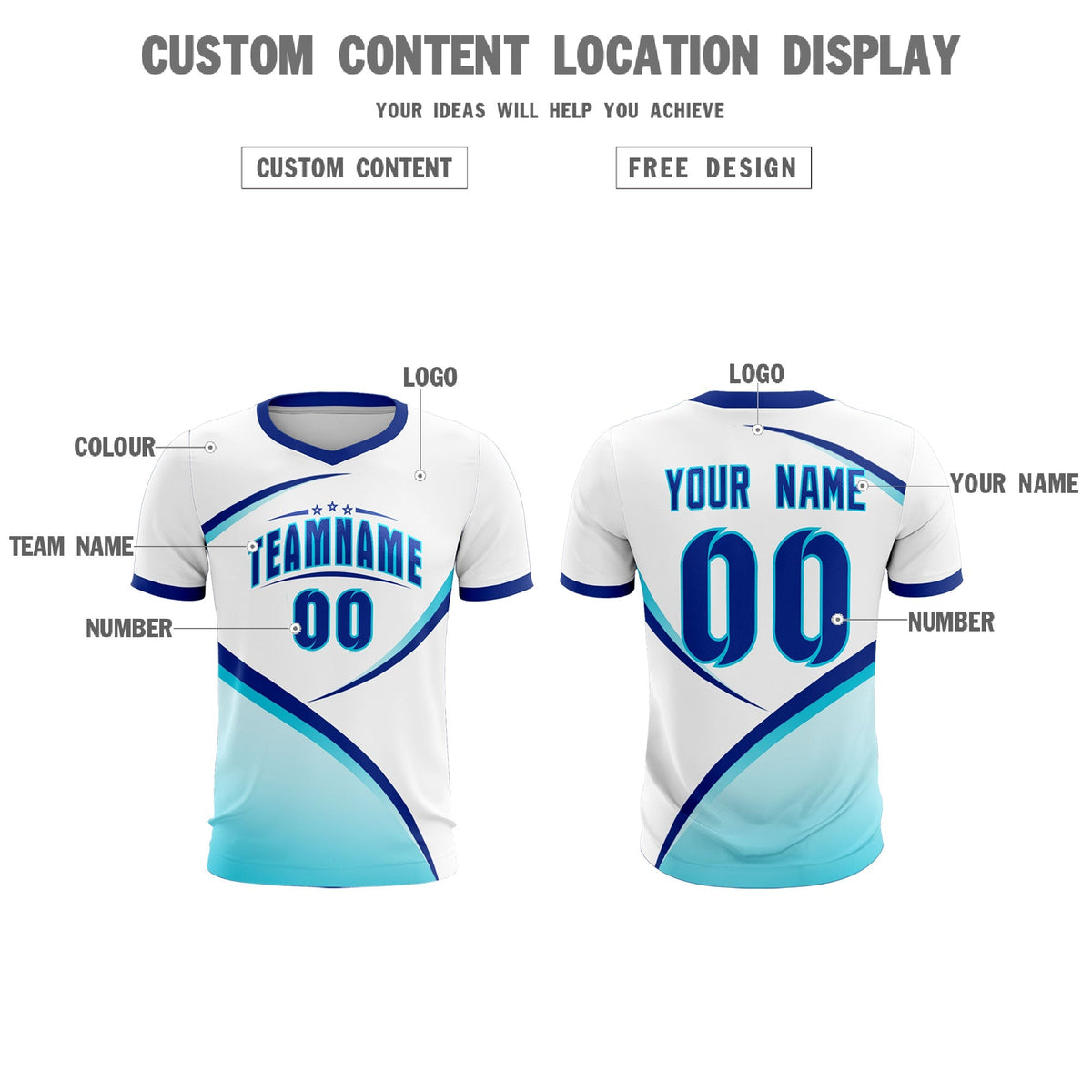 Custom White Sky Blue Color Block Training Uniform For Men Soccer Sets Jersey