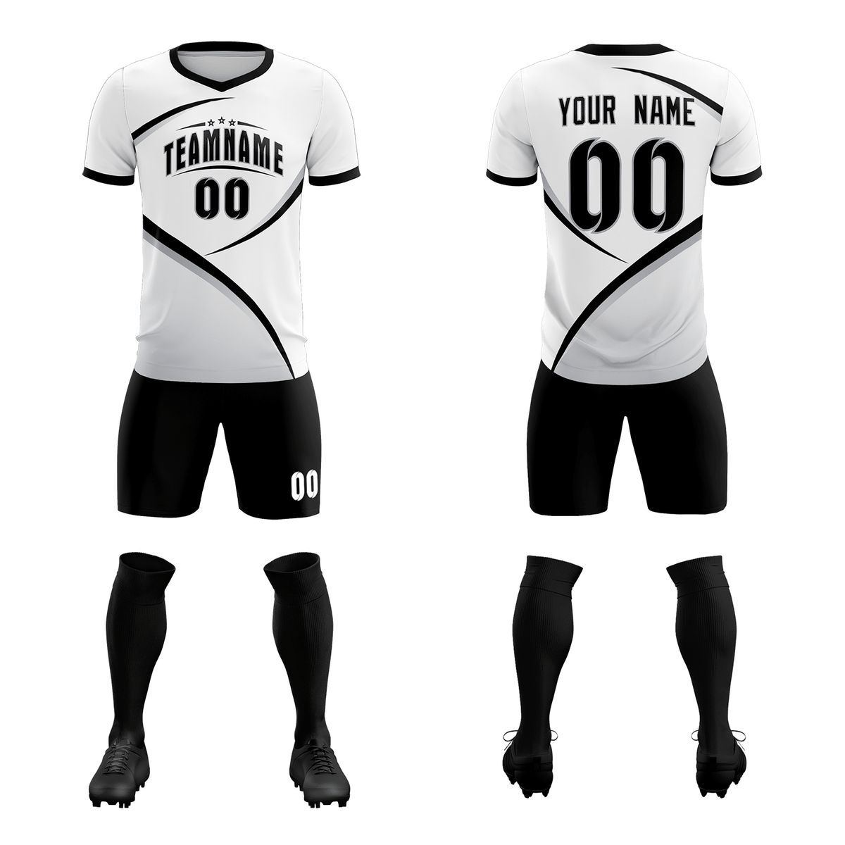 Custom White Black Color Block Training Uniform For Men Soccer Sets Jersey
