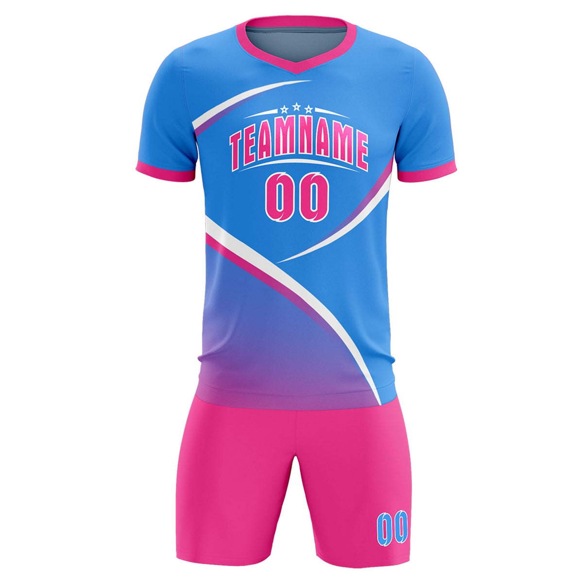 Custom Powder Blue Pink Color Block Training Uniform For Men Soccer Sets Jersey