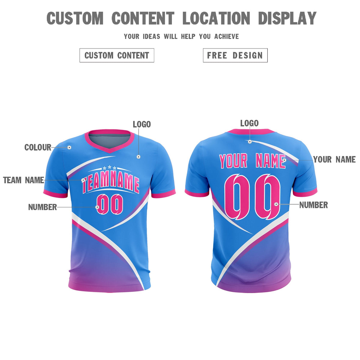 Custom Powder Blue Pink Color Block Training Uniform For Men Soccer Sets Jersey