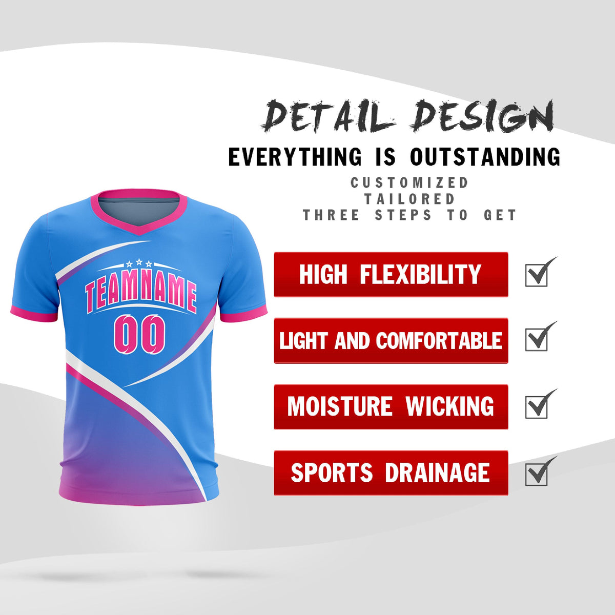 Custom Powder Blue Pink Color Block Training Uniform For Men Soccer Sets Jersey