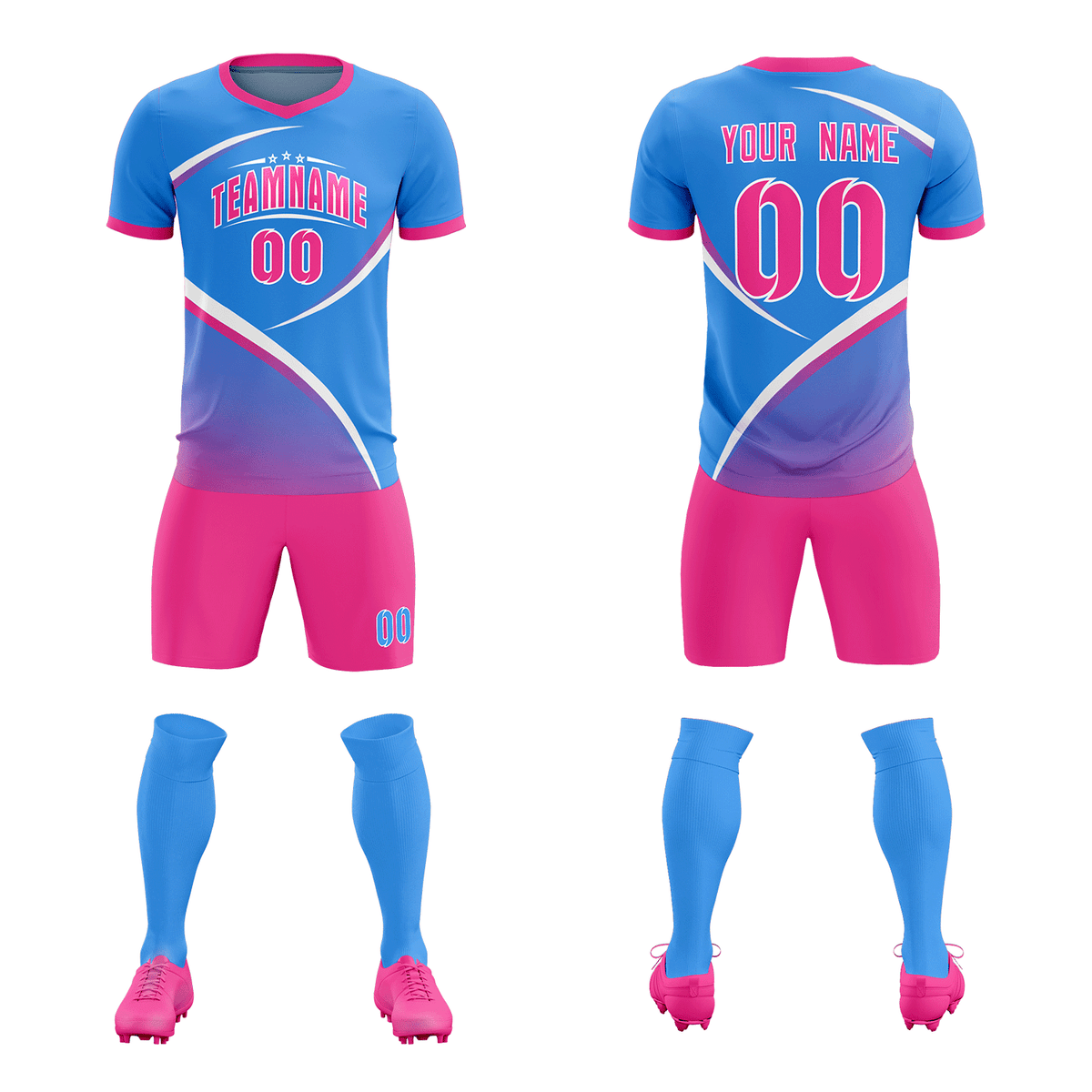 Custom Powder Blue Pink Color Block Training Uniform For Men Soccer Sets Jersey