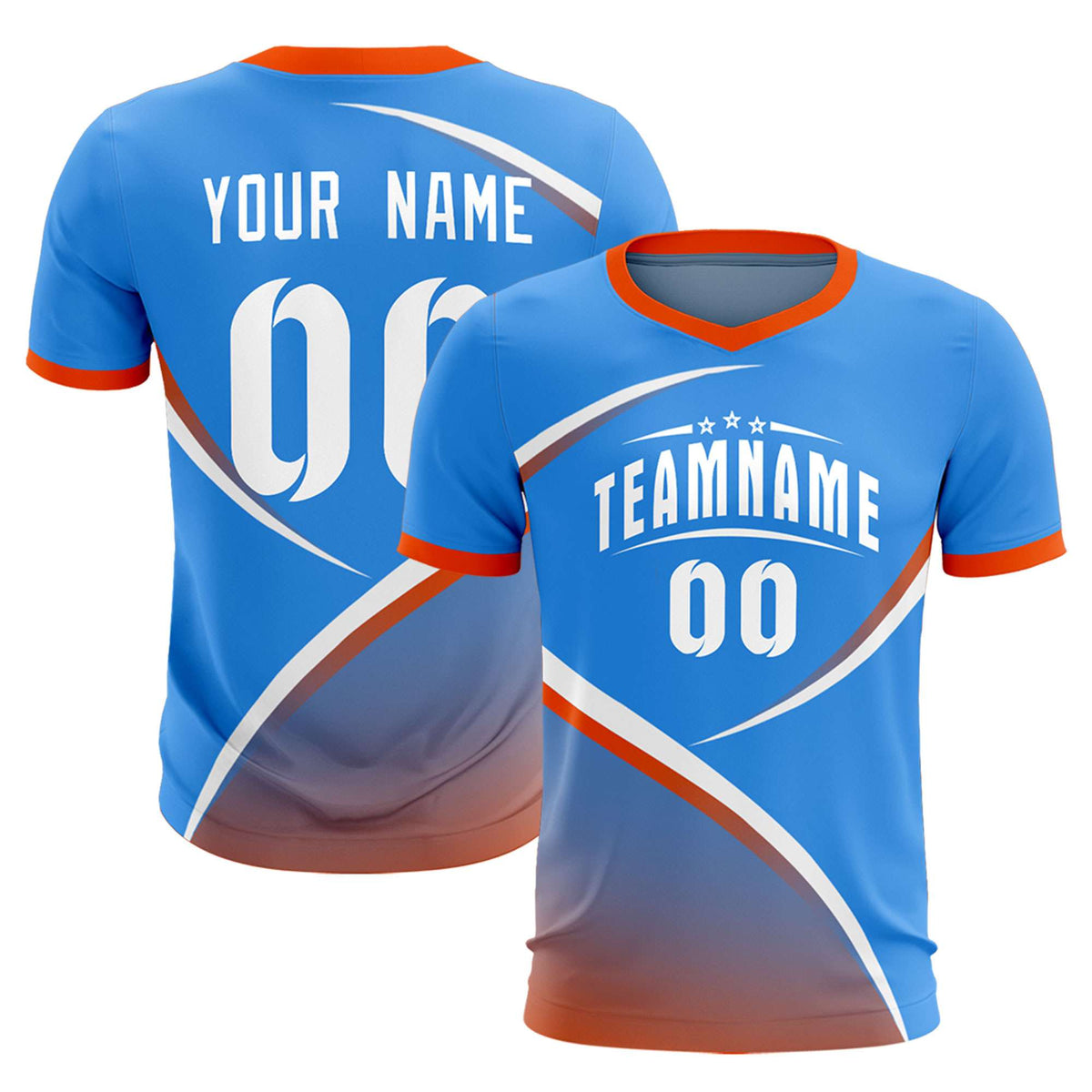 Custom Powder Blue Orange Color Block Training Uniform For Men Soccer Sets Jersey