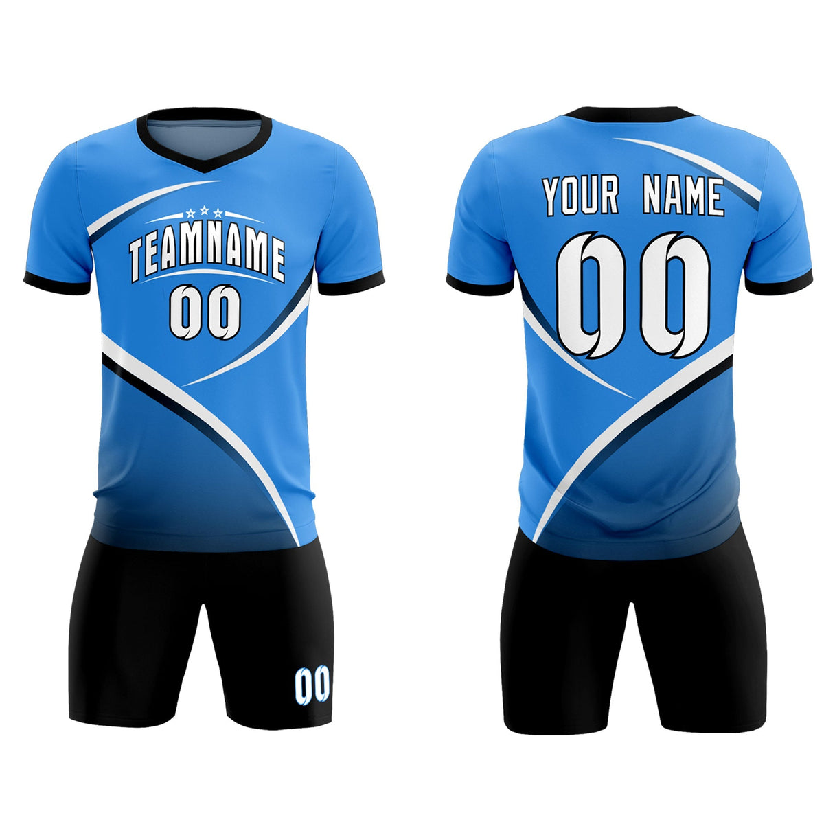 Custom Powder Blue Navy Color Block Training Uniform For Men Soccer Sets Jersey