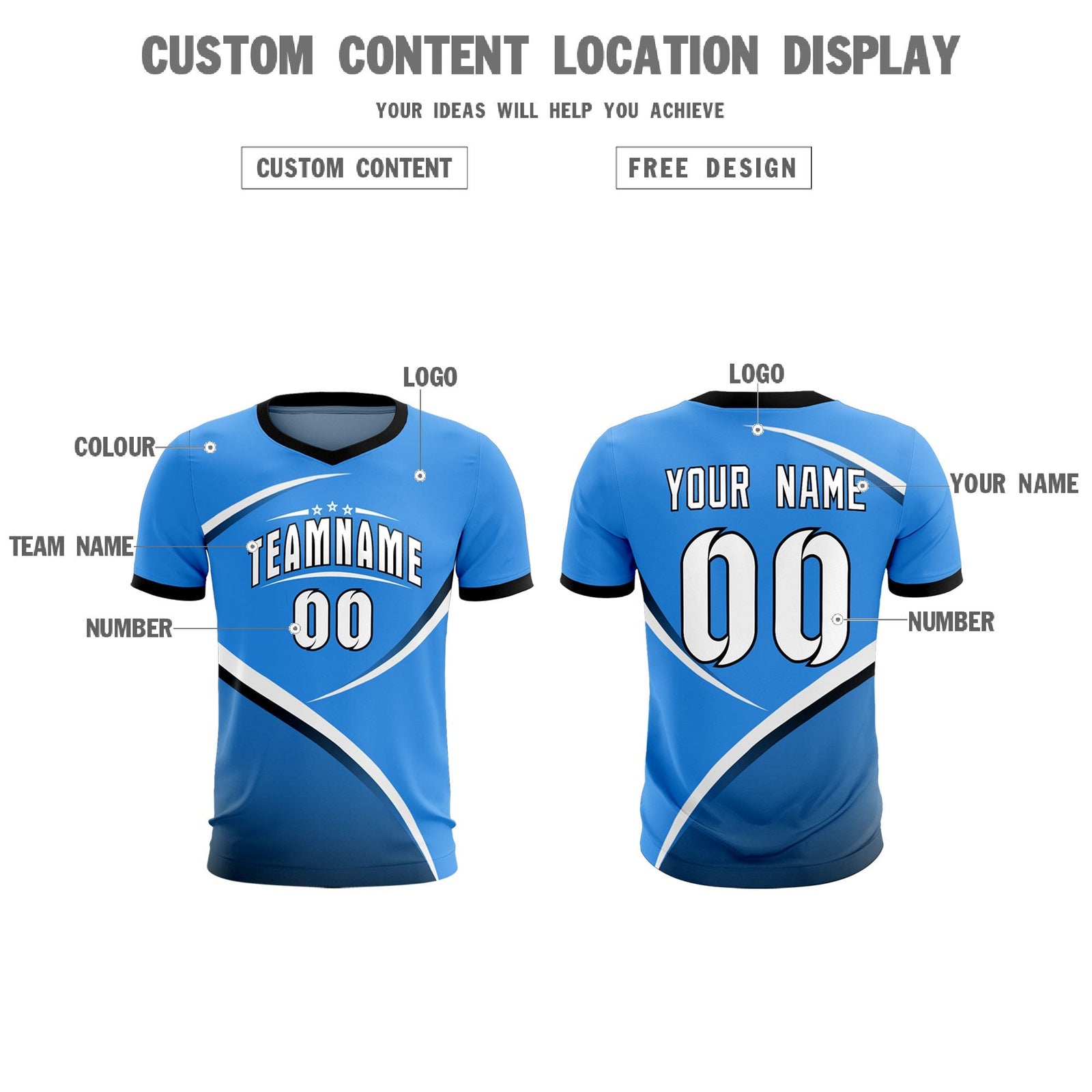 Custom Powder Blue Navy Color Block Training Uniform For Men Soccer Sets Jersey