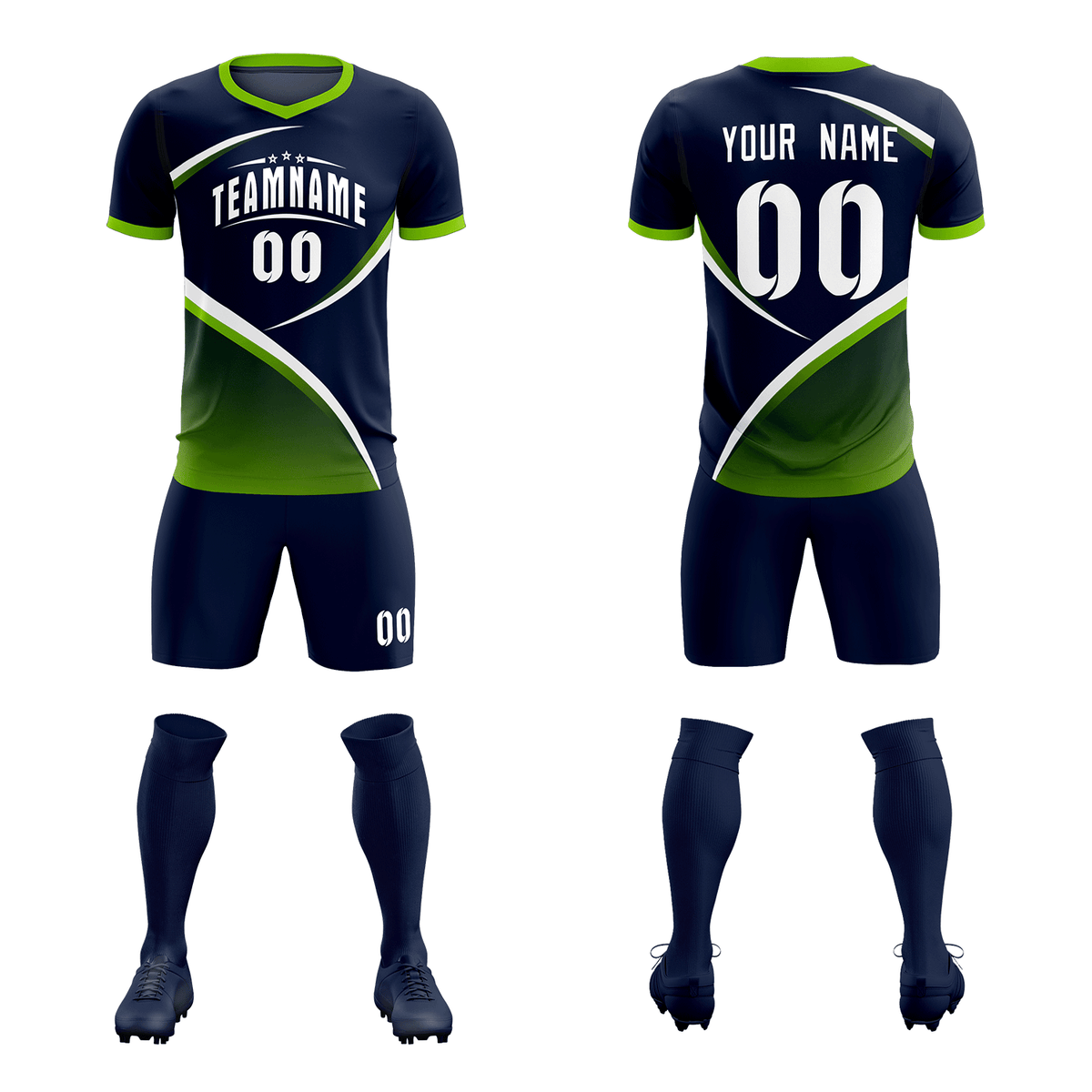Custom Navy Neon Green Color Block Training Uniform For Men Soccer Sets Jersey