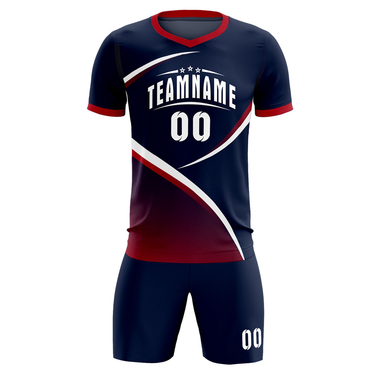 Custom Navy Red Color Block Training Uniform For Men Soccer Sets Jersey