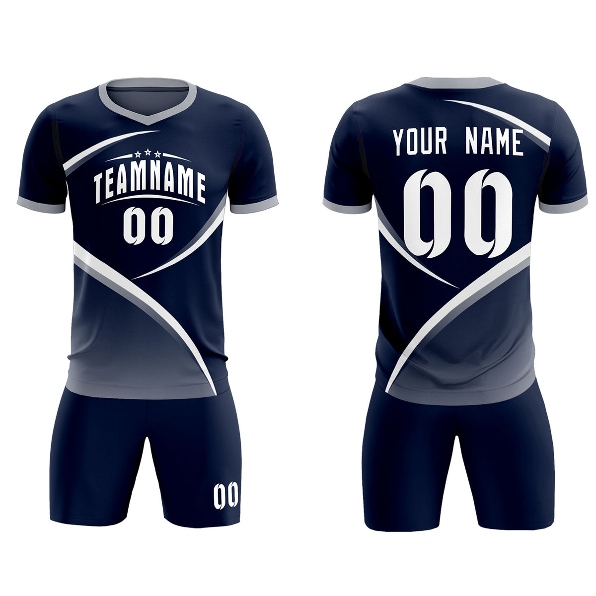 Custom Navy Gray Color Block Training Uniform For Men Soccer Sets Jersey