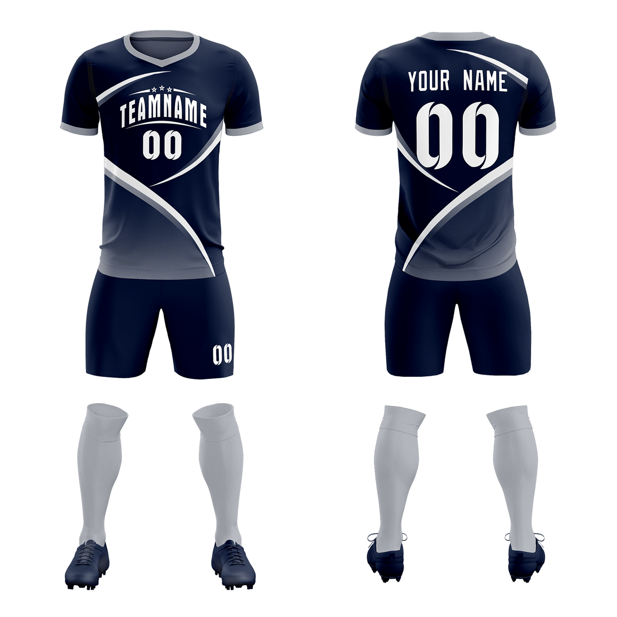 Custom Navy Gray Color Block Training Uniform For Men Soccer Sets Jersey