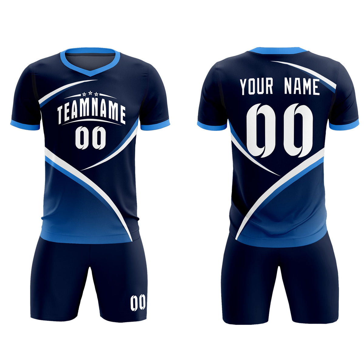 Custom Navy Powder Blue Color Block Training Uniform For Men Soccer Sets Jersey