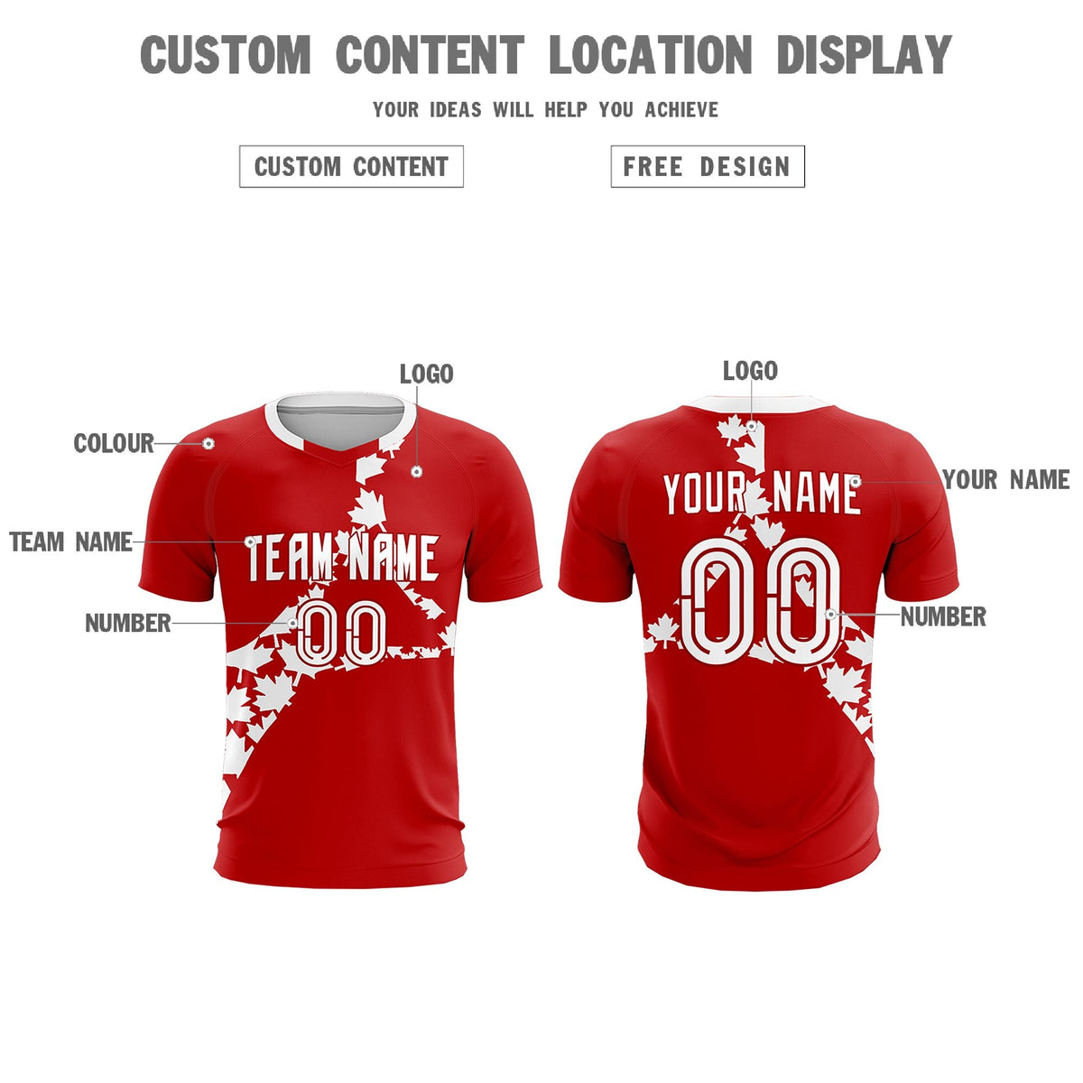 Custom Red White Canada Maple Leaves World Cup Inspired Breathable Graffiti Pattern Soccer Sets Jersey