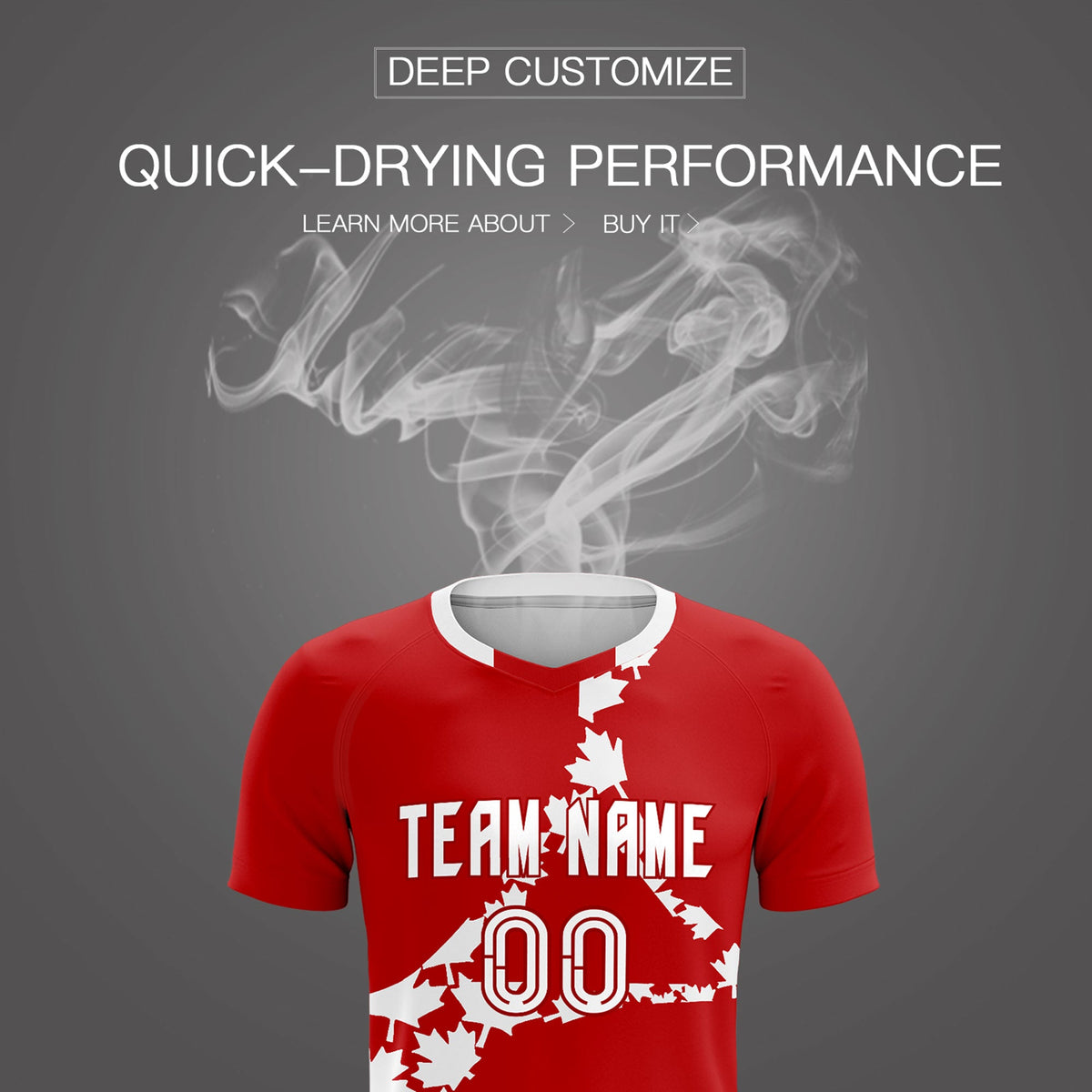 Custom Red White Canada Maple Leaves World Cup Inspired Breathable Graffiti Pattern Soccer Sets Jersey