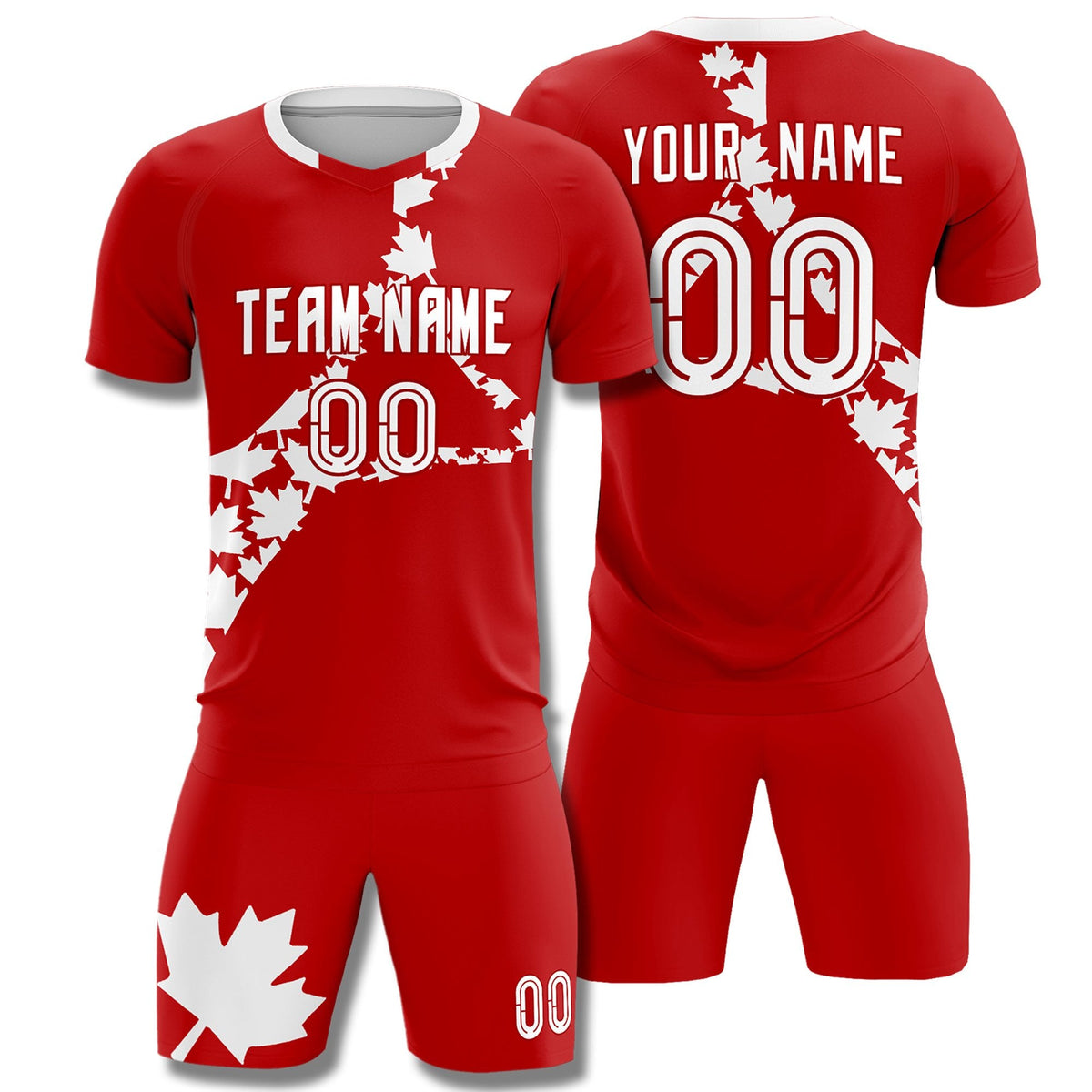 Custom Red White Canada Maple Leaves World Cup Inspired Breathable Graffiti Pattern Soccer Sets Jersey