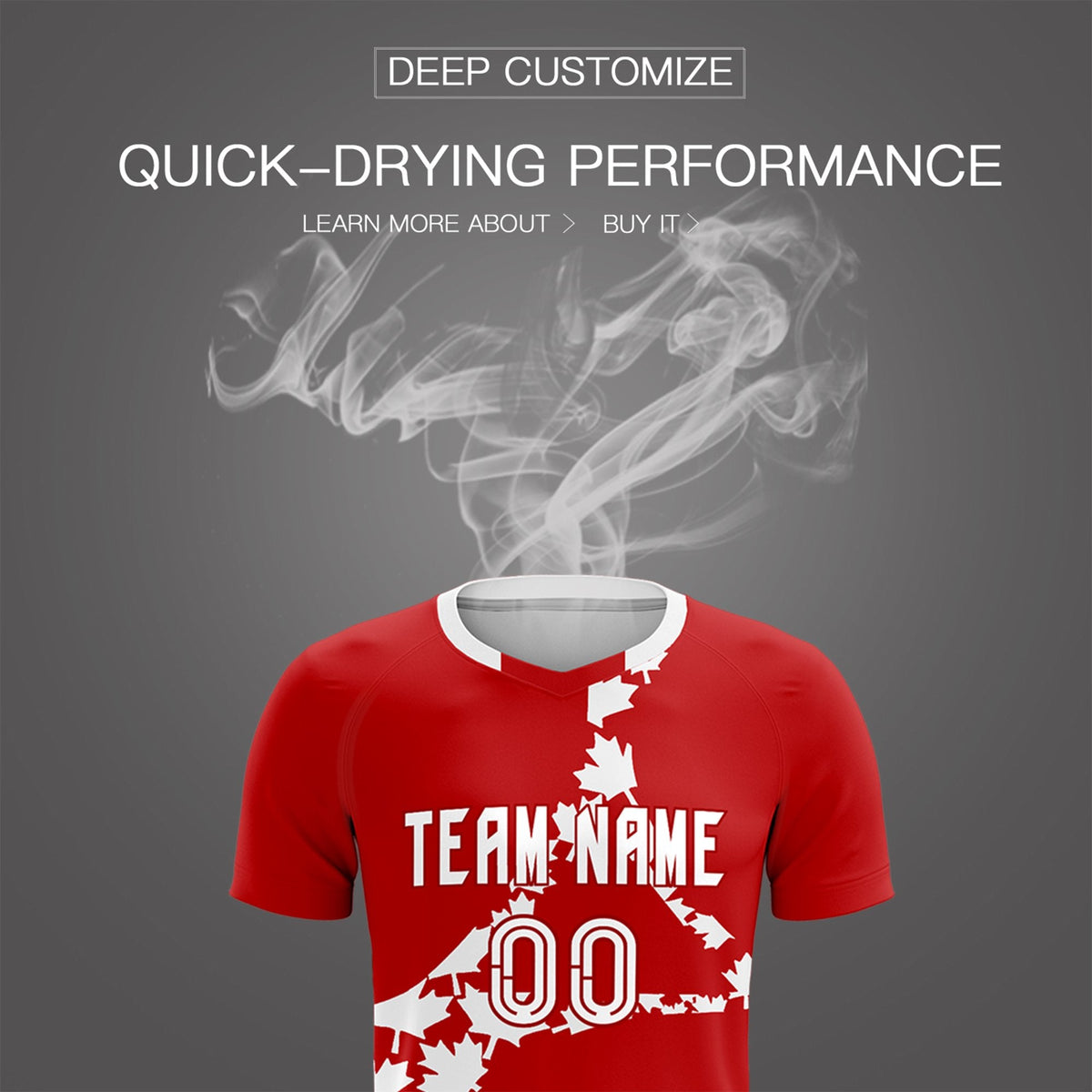 Custom Red White Canada Maple Leaves World Cup Inspired Breathable Graffiti Pattern Soccer Sets Jersey