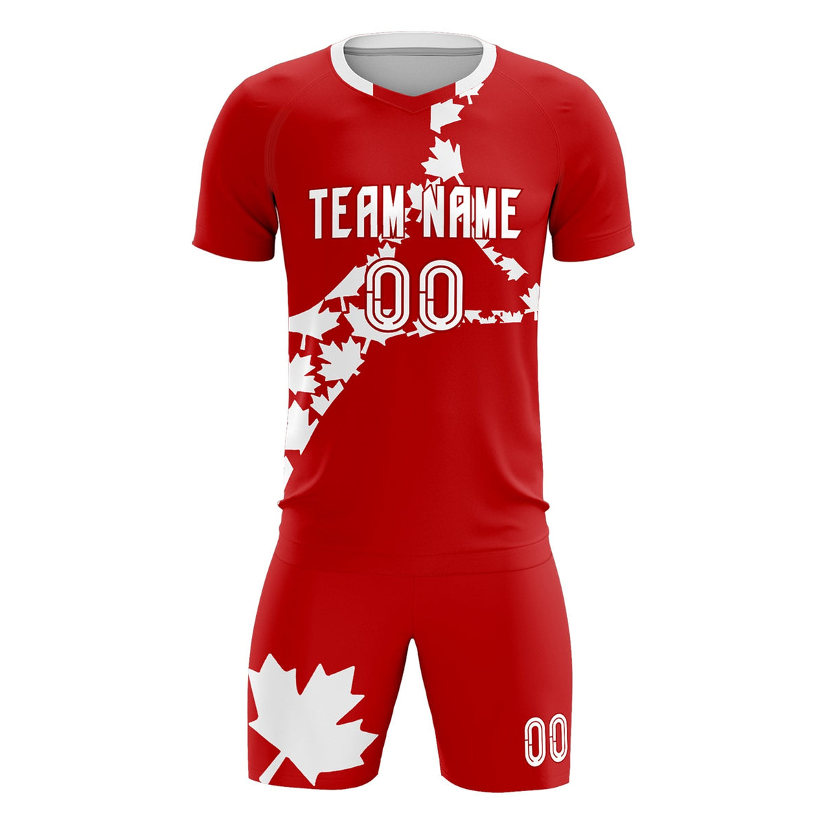 Custom Red White Canada Maple Leaves World Cup Inspired Breathable Graffiti Pattern Soccer Sets Jersey