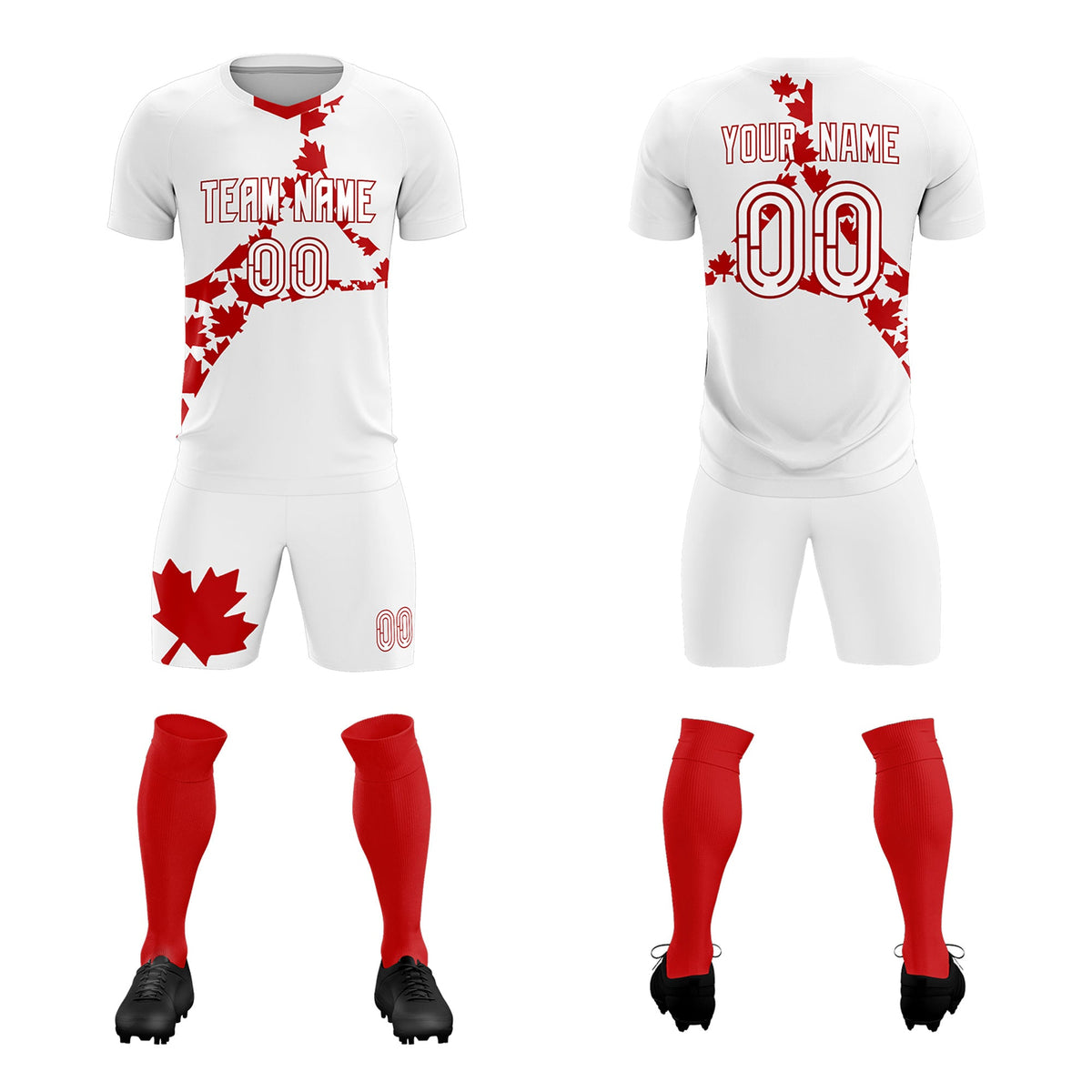 Custom White Red Canada Maple Leaves World Cup Inspired Quick-Drying Graffiti Pattern Soccer Sets Jersey