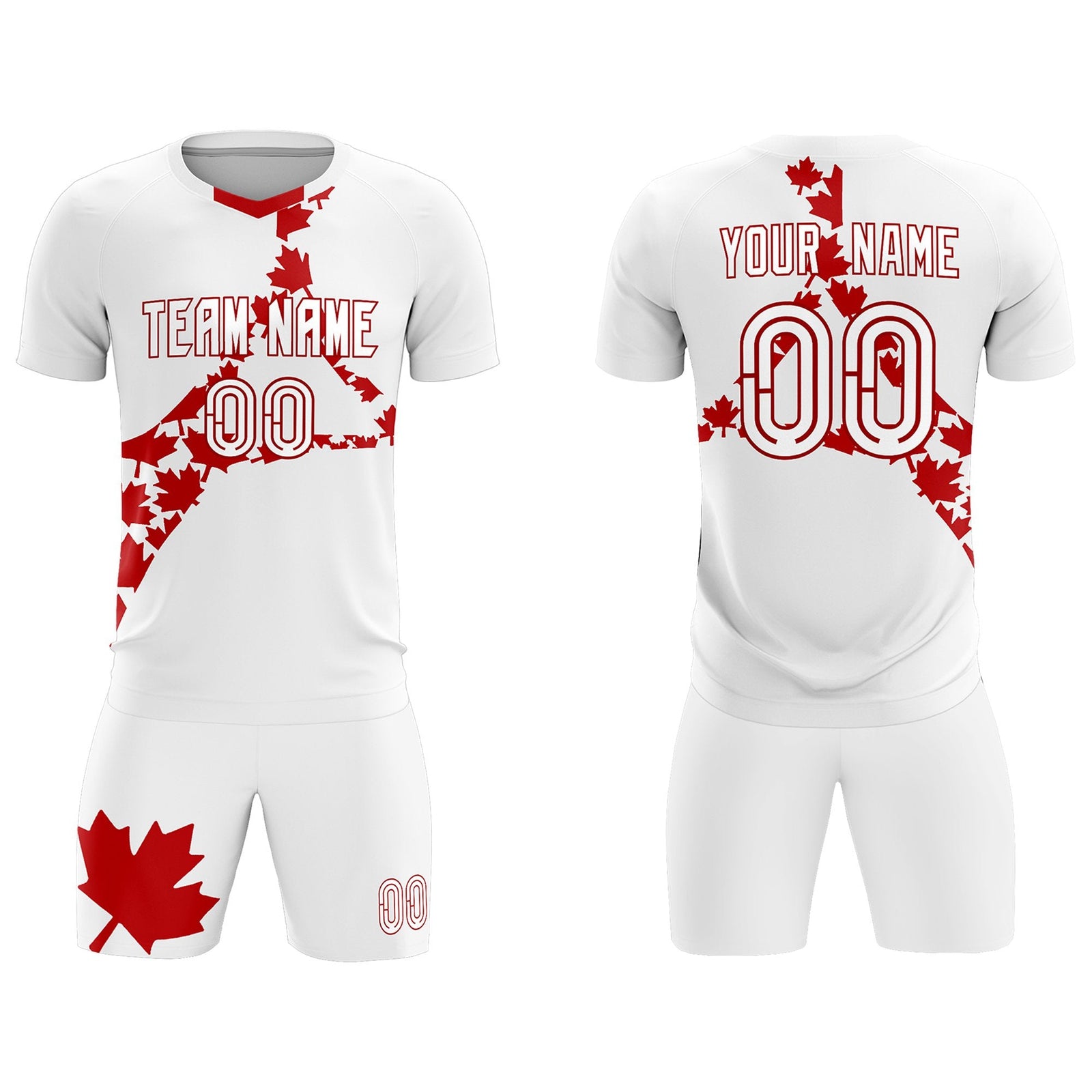 Custom White Red Canada Maple Leaves World Cup Inspired Quick-Drying Graffiti Pattern Soccer Sets Jersey