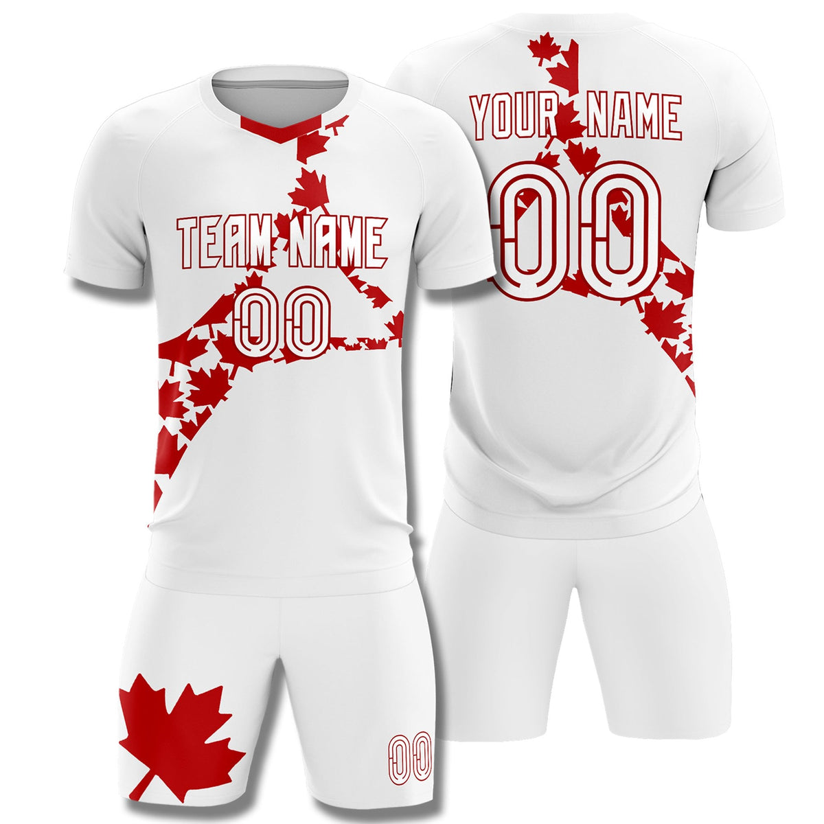 Custom White Red Canada Maple Leaves World Cup Inspired Quick-Drying Graffiti Pattern Soccer Sets Jersey