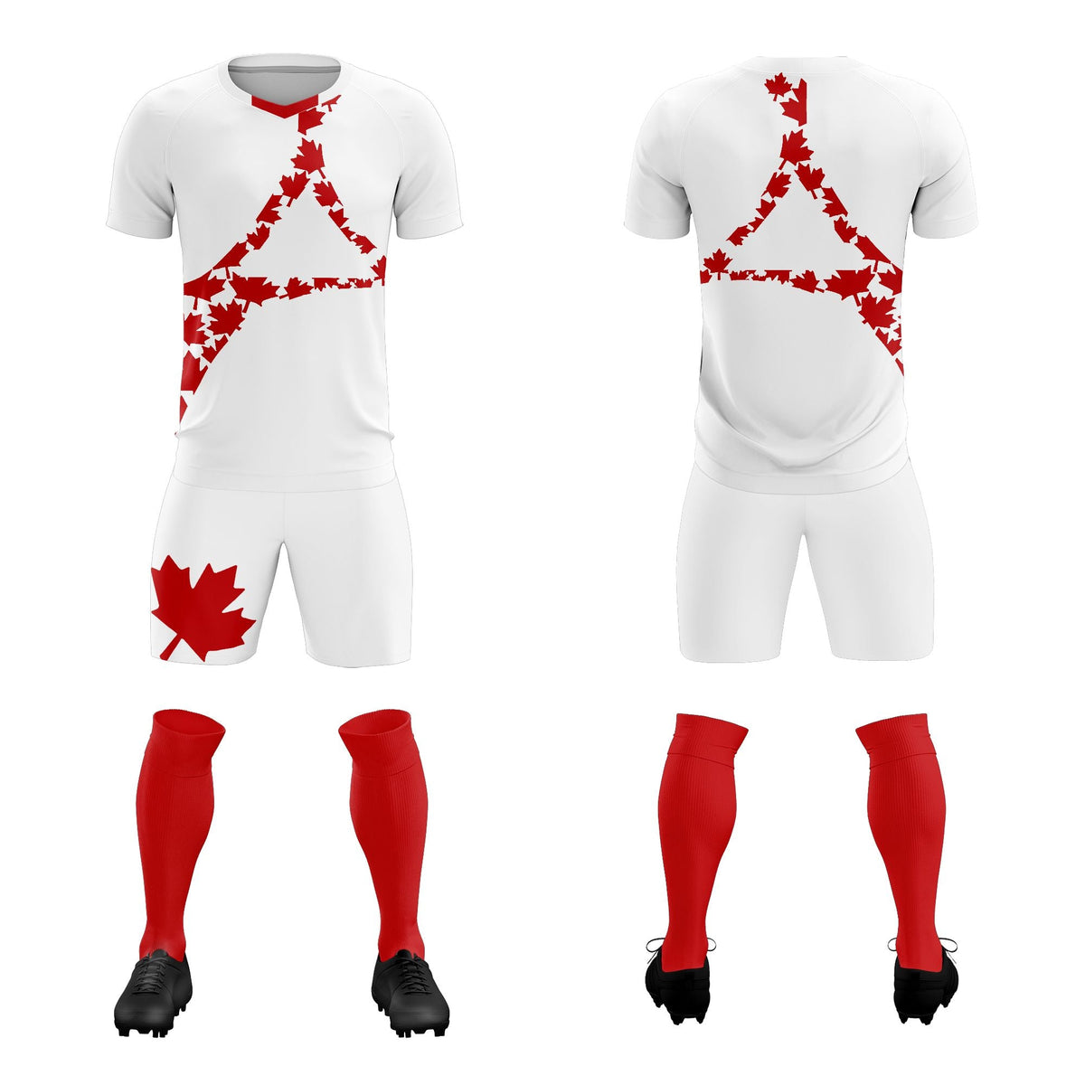 Custom White Red Canada Maple Leaves World Cup Inspired Quick-Drying Graffiti Pattern Soccer Sets Jersey