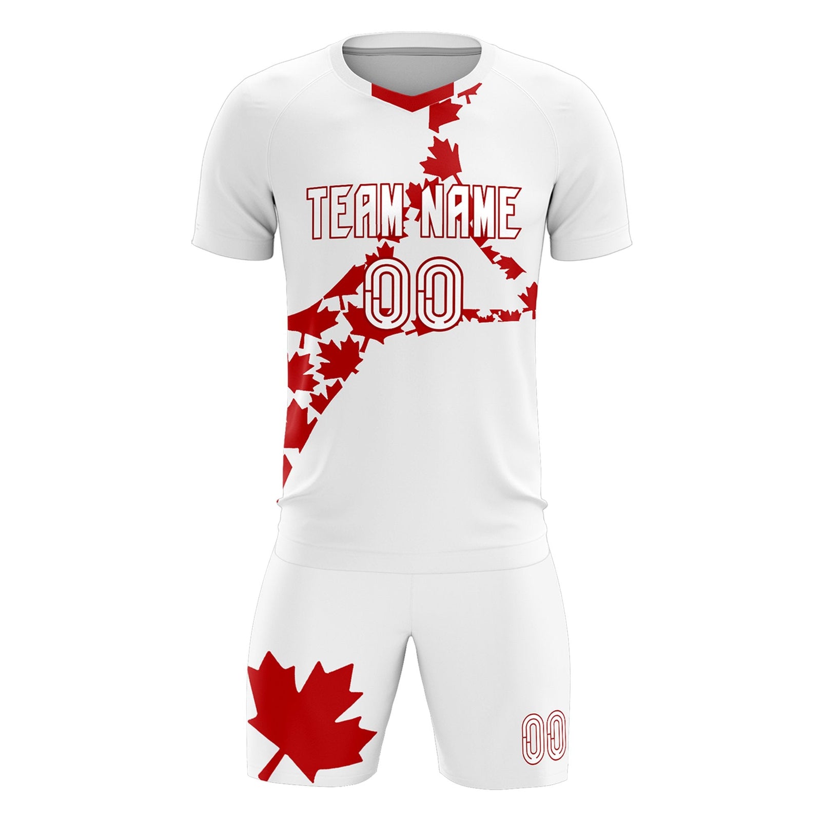 Custom White Red Canada Maple Leaves World Cup Inspired Quick-Drying Graffiti Pattern Soccer Sets Jersey