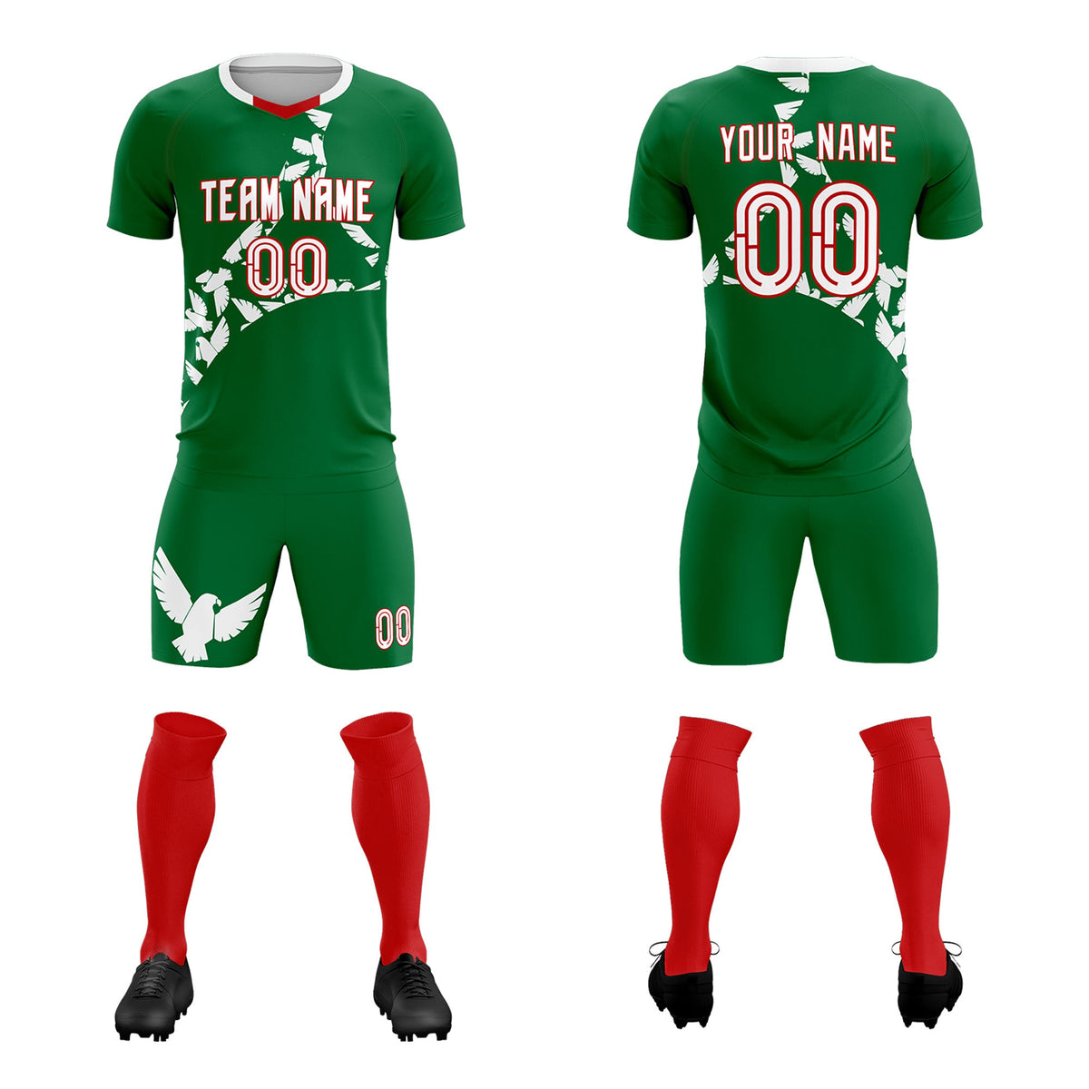 Custom Kelly Green White Mexico Eagle World Cup Inspired Wrinkle-Resistant Graffiti Pattern Soccer Sets Jersey