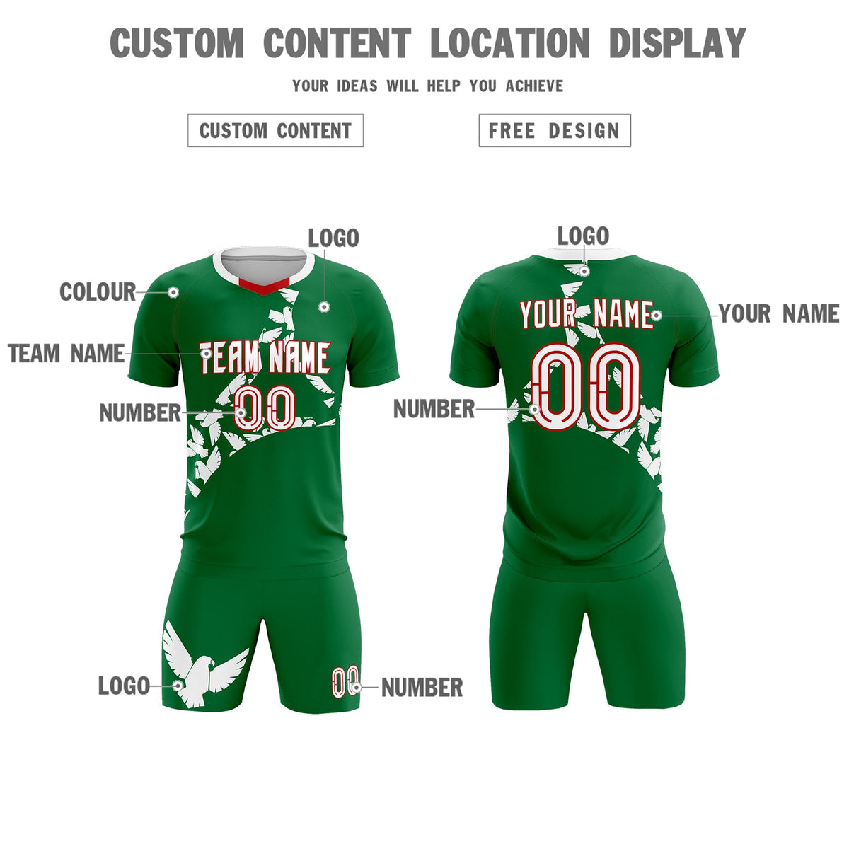Custom Kelly Green White Mexico Eagle World Cup Inspired Wrinkle-Resistant Graffiti Pattern Soccer Sets Jersey