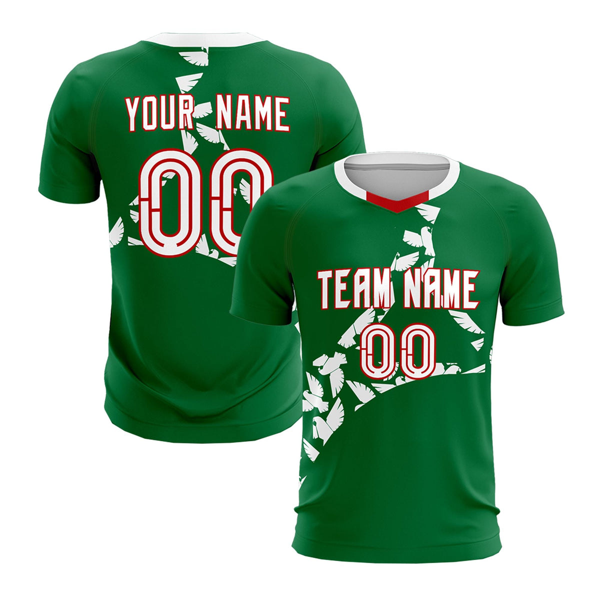 Custom Kelly Green White Mexico Eagle World Cup Inspired Wrinkle-Resistant Graffiti Pattern Soccer Sets Jersey