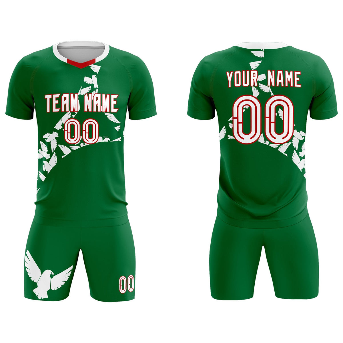 Custom Kelly Green White Mexico Eagle World Cup Inspired Wrinkle-Resistant Graffiti Pattern Soccer Sets Jersey
