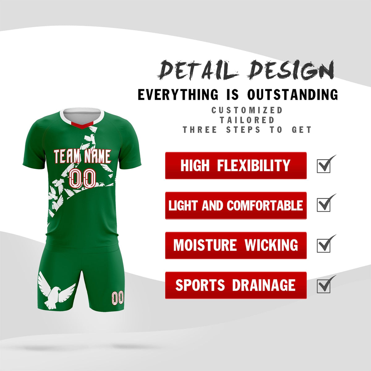 Custom Kelly Green White Mexico Eagle World Cup Inspired Wrinkle-Resistant Graffiti Pattern Soccer Sets Jersey