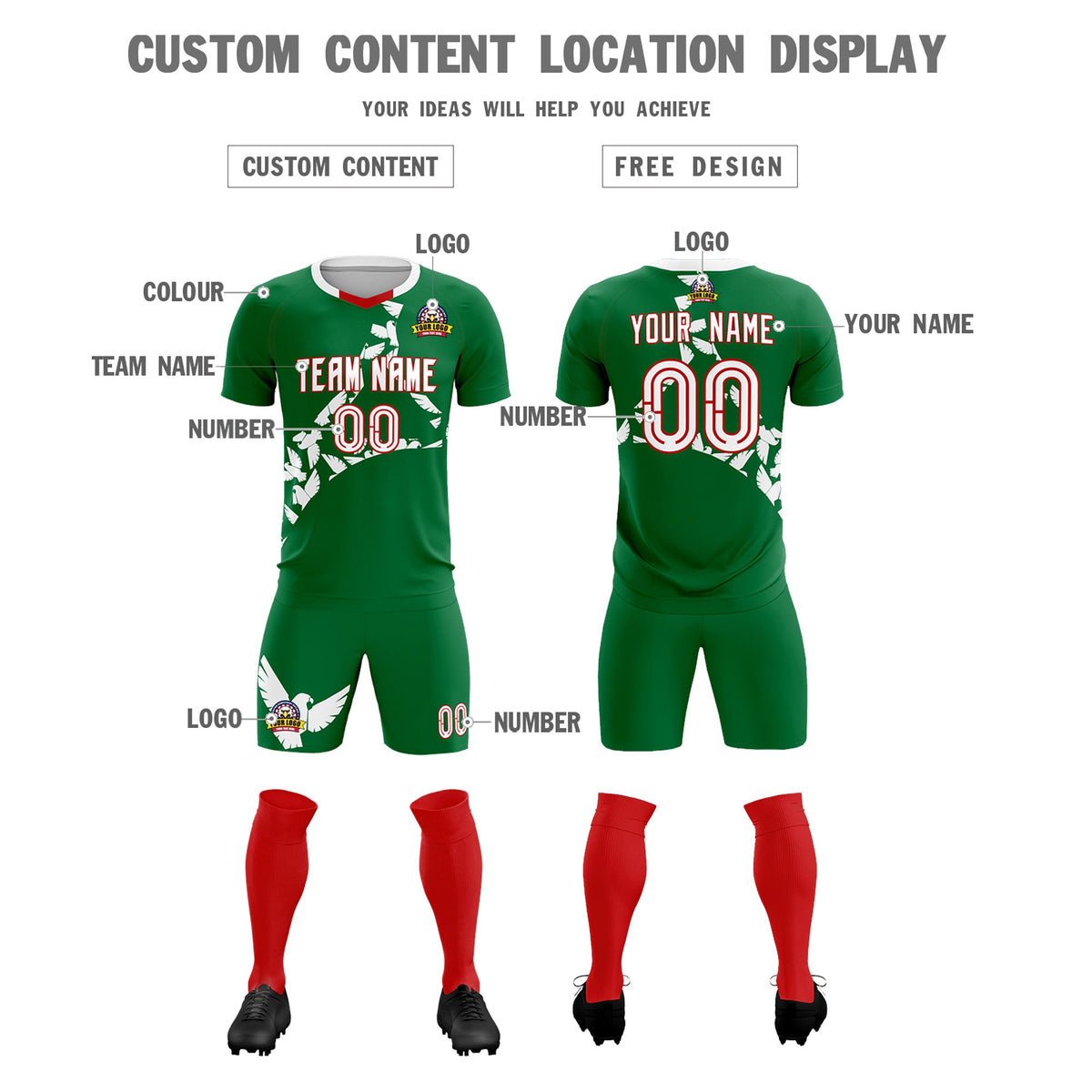 Custom Kelly Green White Mexico Eagle World Cup Inspired Wrinkle-Resistant Graffiti Pattern Soccer Sets Jersey