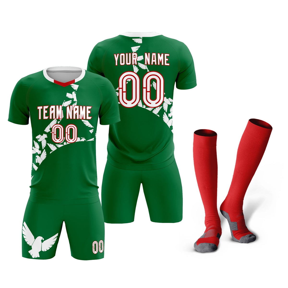 Custom Kelly Green White Mexico Eagle World Cup Inspired Wrinkle-Resistant Graffiti Pattern Soccer Sets Jersey