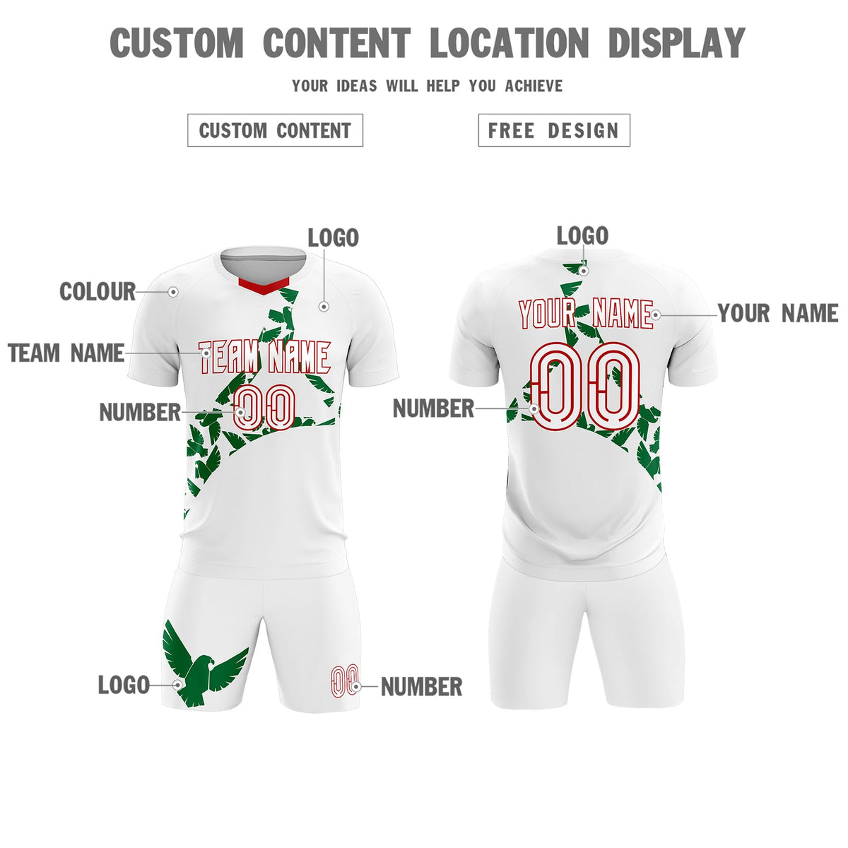 Custom White Kelly Green Mexico Eagle World Cup Inspired Drapable Graffiti Pattern Soccer Sets Jersey