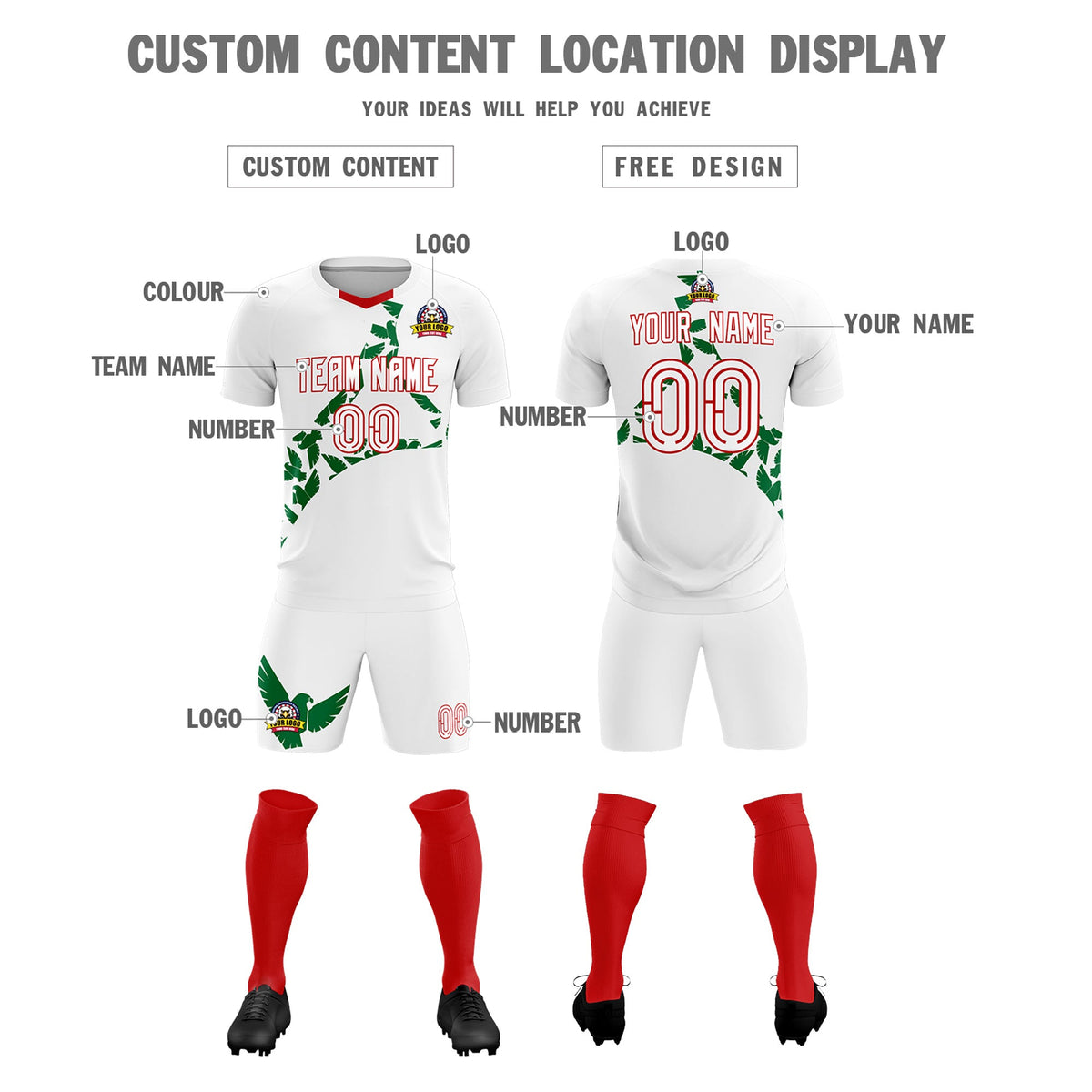 Custom White Kelly Green Mexico Eagle World Cup Inspired Drapable Graffiti Pattern Soccer Sets Jersey