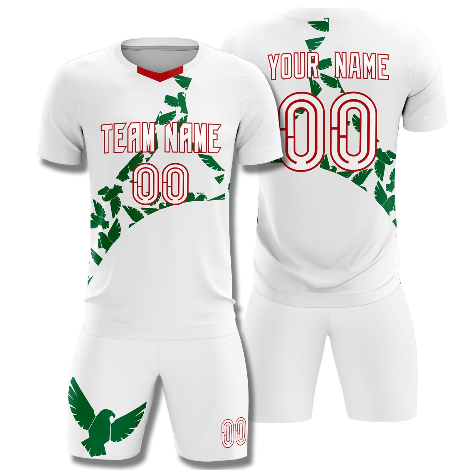 Custom White Kelly Green Mexico Eagle World Cup Inspired Drapable Graffiti Pattern Soccer Sets Jersey