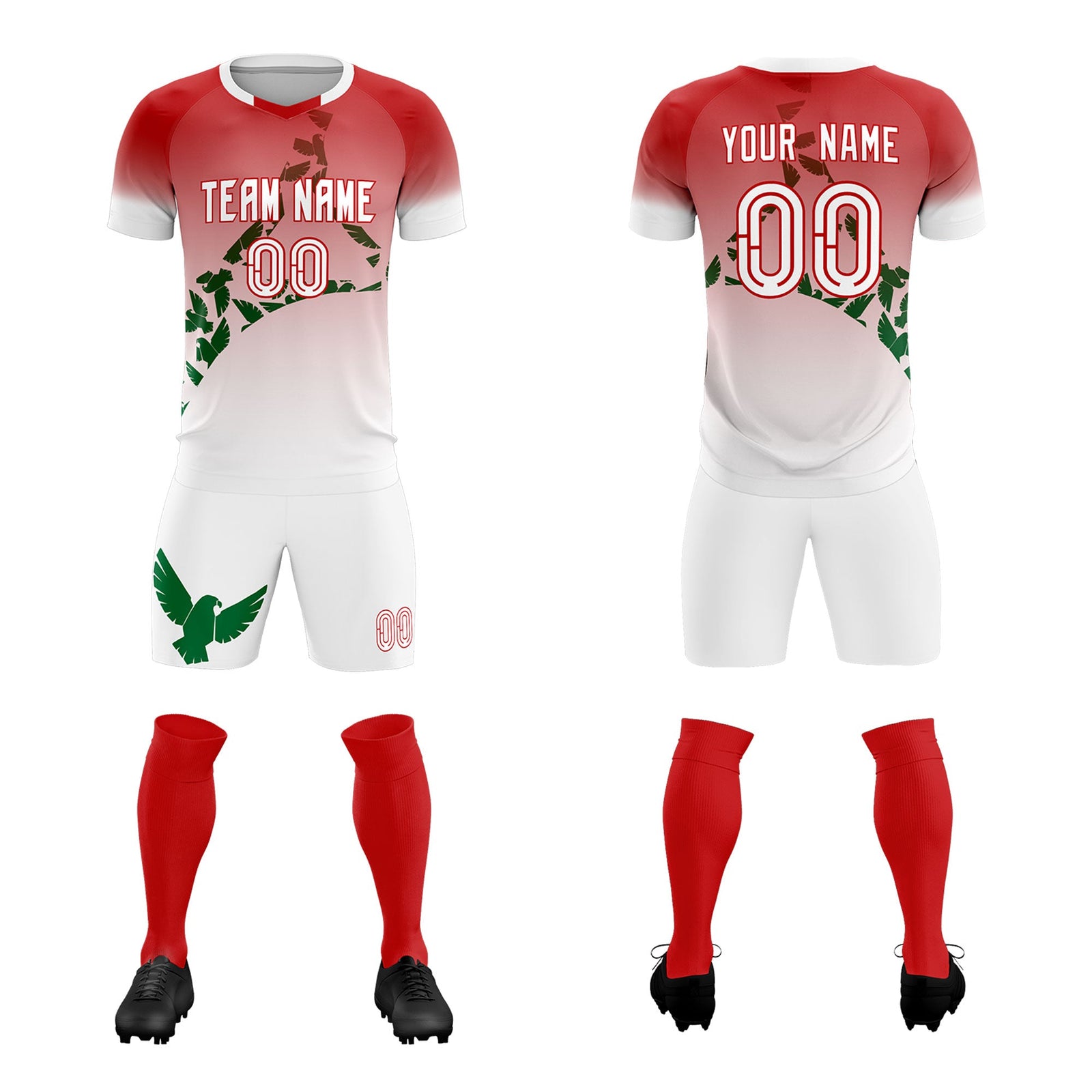 Custom Red Kelly Green Mexico Eagle World Cup Inspired Breathable Gradient Fashion Soccer Sets Jersey