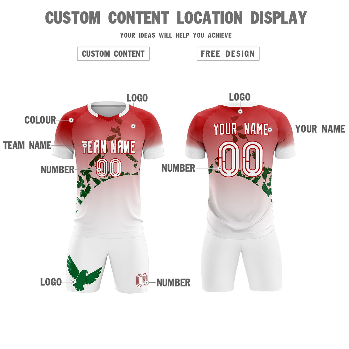 Custom Red Kelly Green Mexico Eagle World Cup Inspired Breathable Gradient Fashion Soccer Sets Jersey