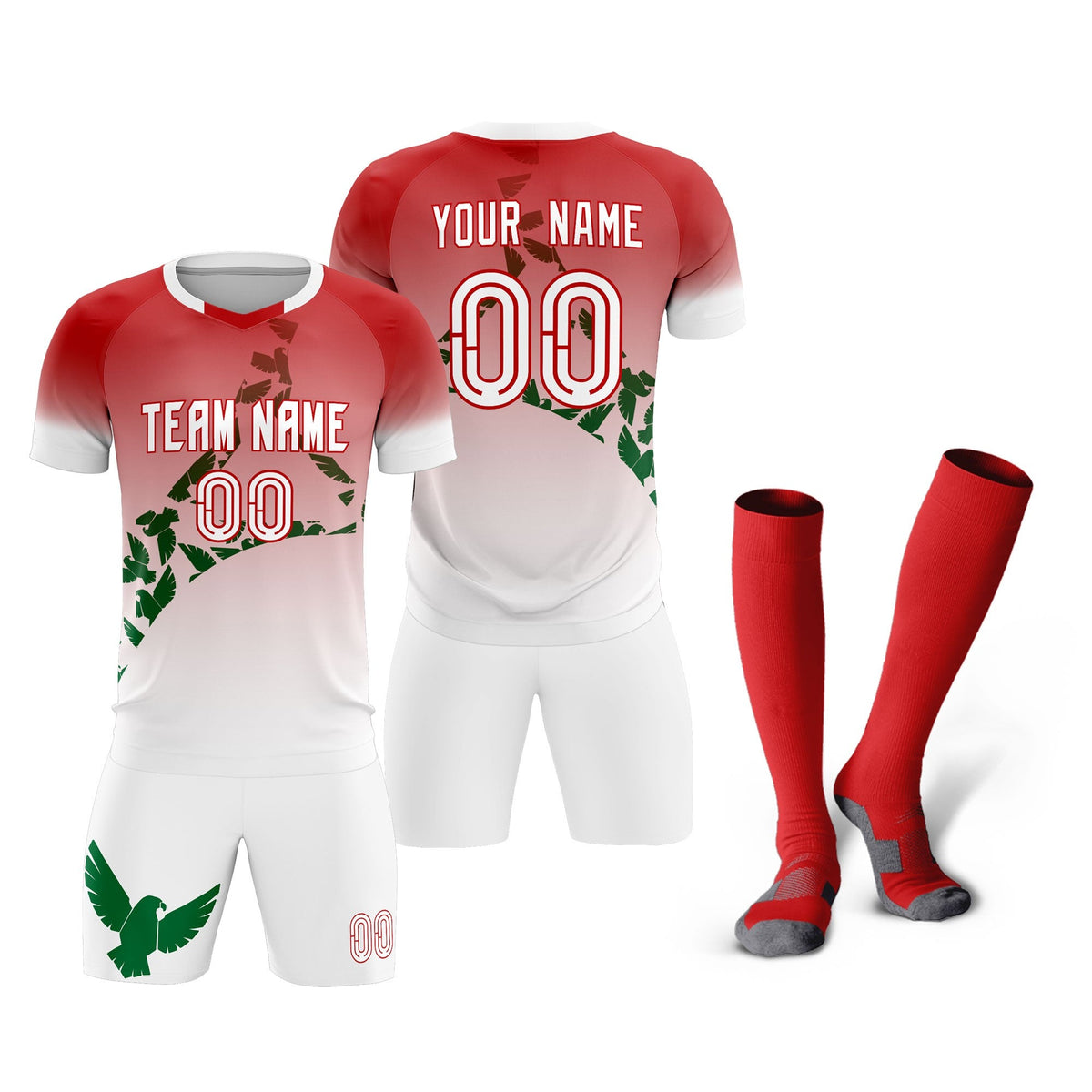 Custom Red Kelly Green Mexico Eagle World Cup Inspired Breathable Gradient Fashion Soccer Sets Jersey