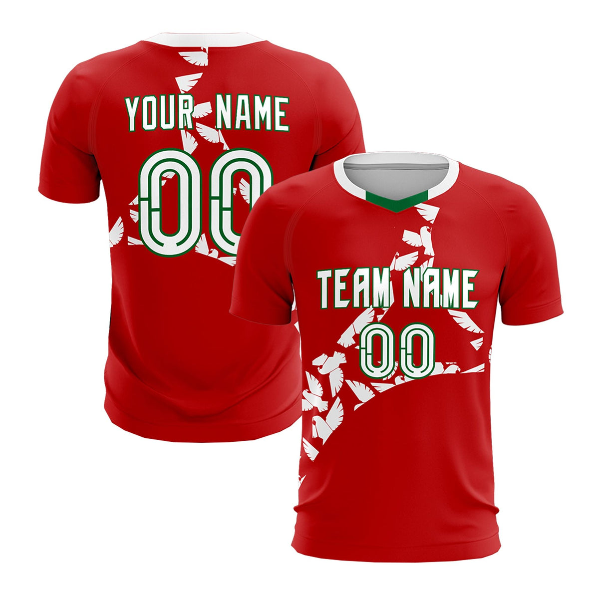 Custom Red White Mexico Eagle World Cup Inspired Quick-Drying Graffiti Pattern Soccer Sets Jersey