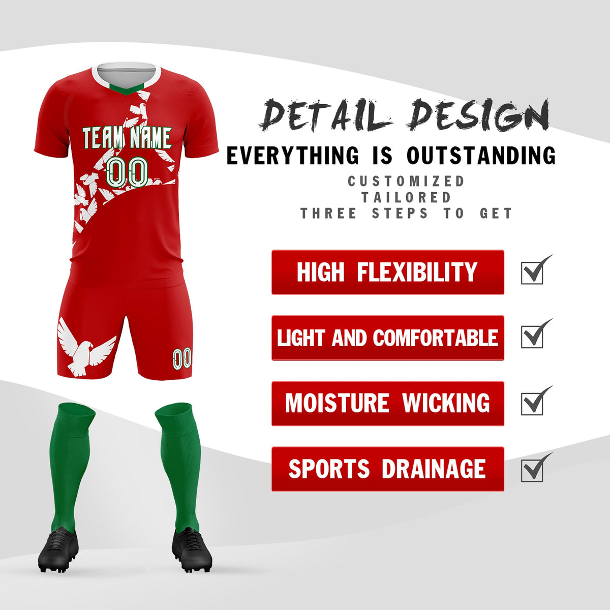 Custom Red White Mexico Eagle World Cup Inspired Quick-Drying Graffiti Pattern Soccer Sets Jersey