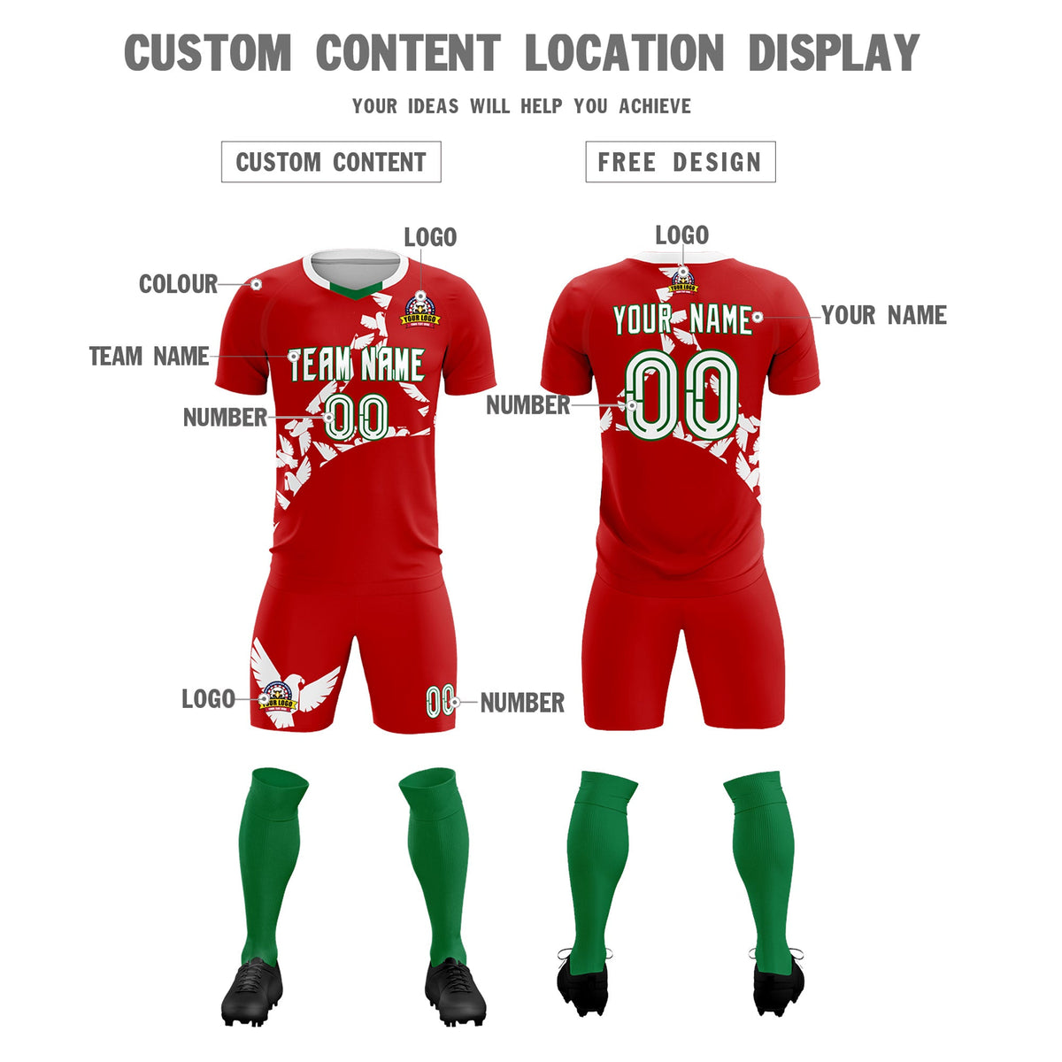 Custom Red White Mexico Eagle World Cup Inspired Quick-Drying Graffiti Pattern Soccer Sets Jersey