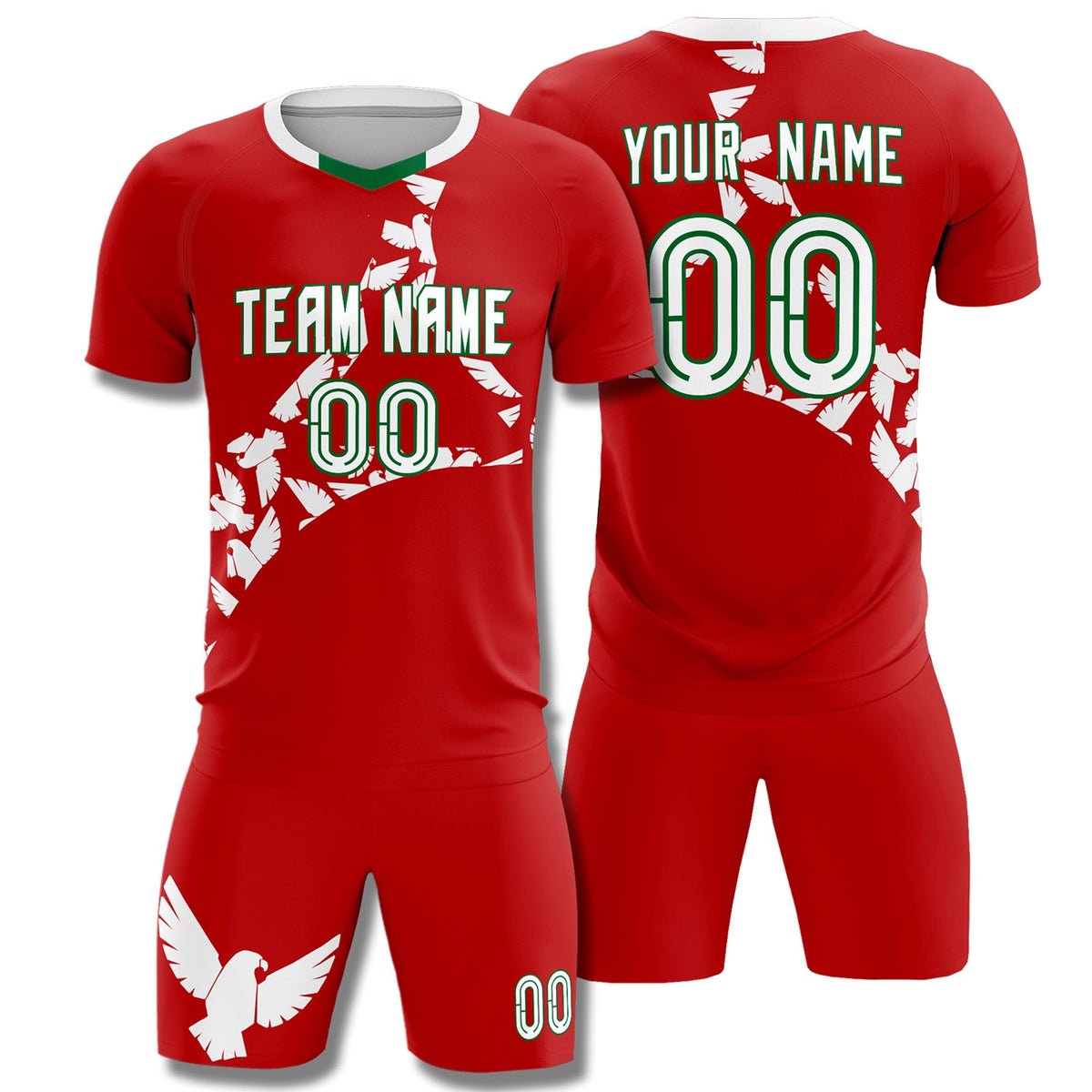 Custom Red White Mexico Eagle World Cup Inspired Quick-Drying Graffiti Pattern Soccer Sets Jersey