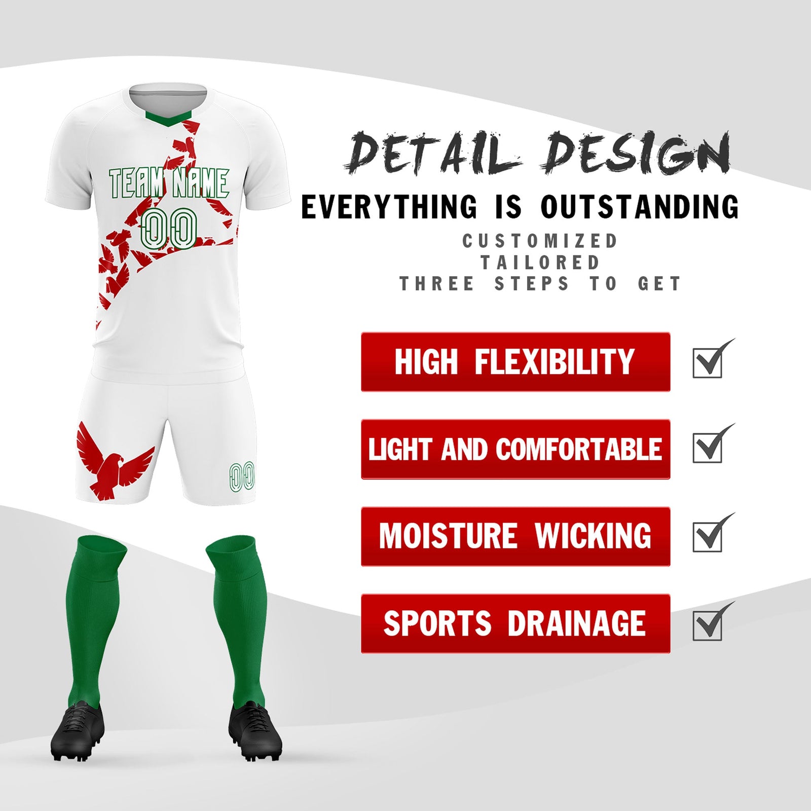 Custom White Red Mexico Eagle World Cup Inspired Lightweight Graffiti Pattern Soccer Sets Jersey
