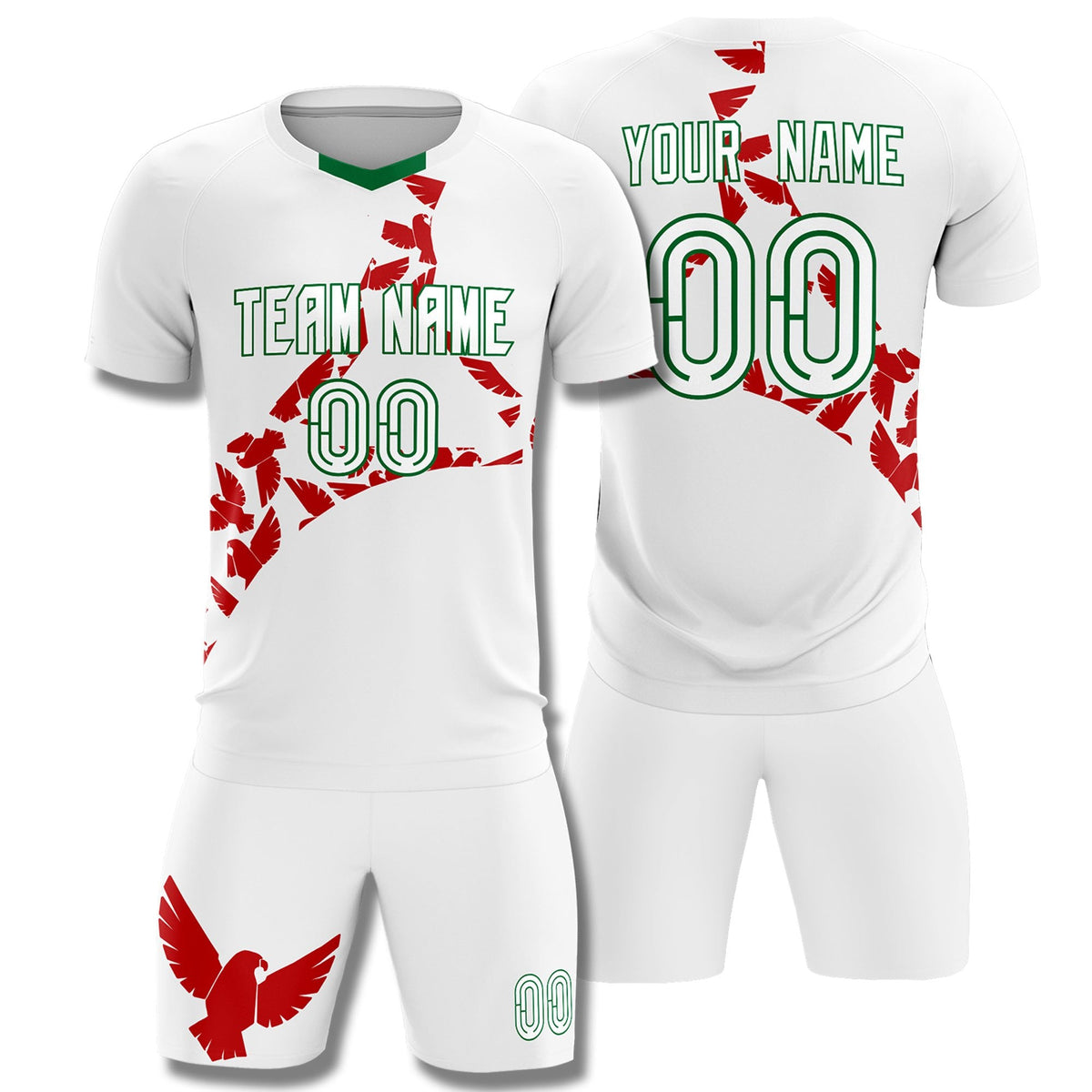 Custom White Red Mexico Eagle World Cup Inspired Lightweight Graffiti Pattern Soccer Sets Jersey