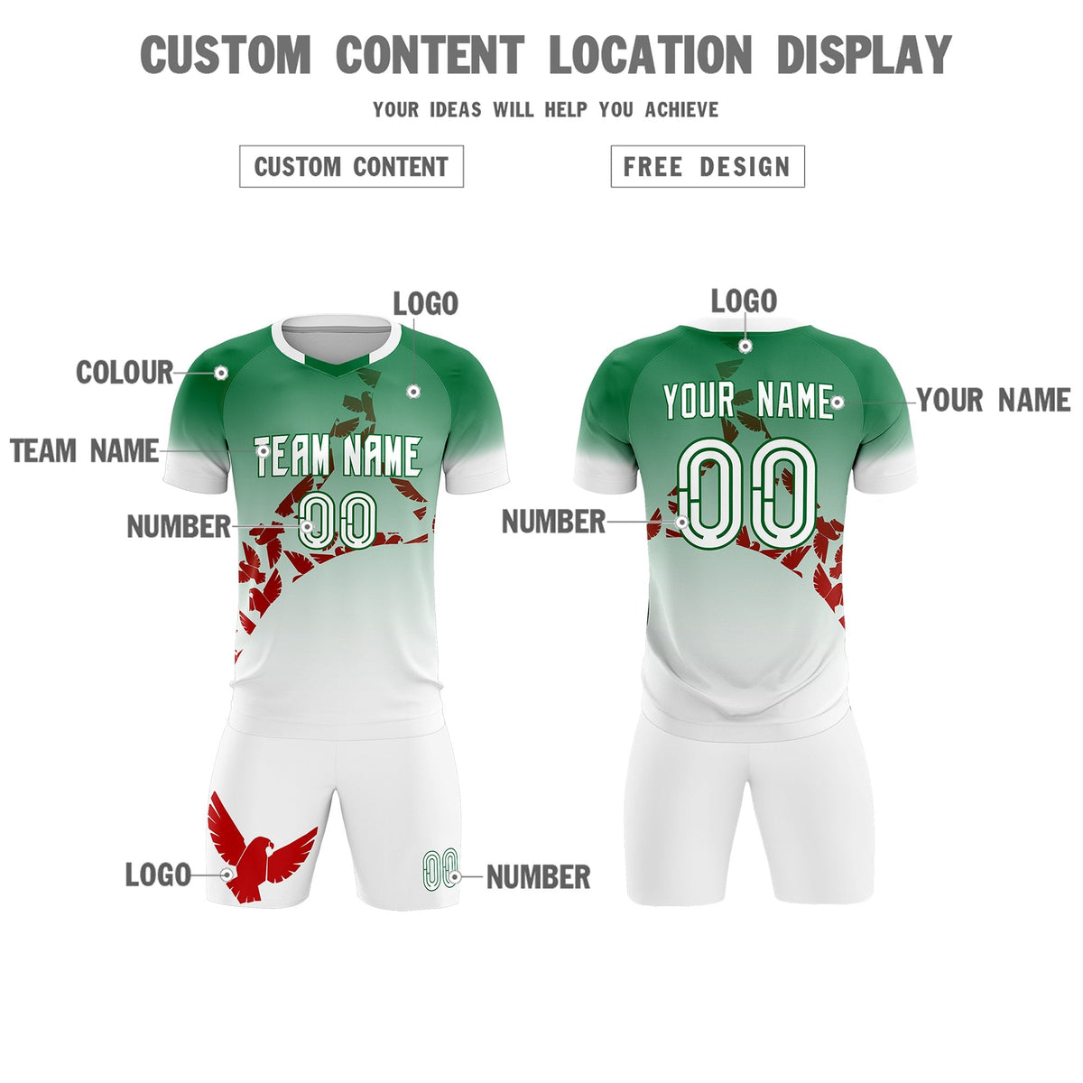 Custom Kelly Green Red Mexico Eagle World Cup Inspired Wrinkle-Resistant Gradient Fashion Soccer Sets Jersey