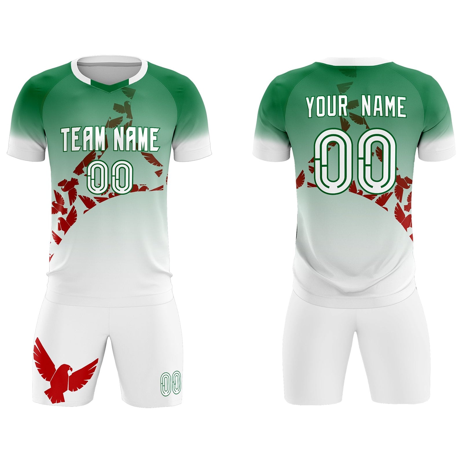 Custom Kelly Green Red Mexico Eagle World Cup Inspired Wrinkle-Resistant Gradient Fashion Soccer Sets Jersey