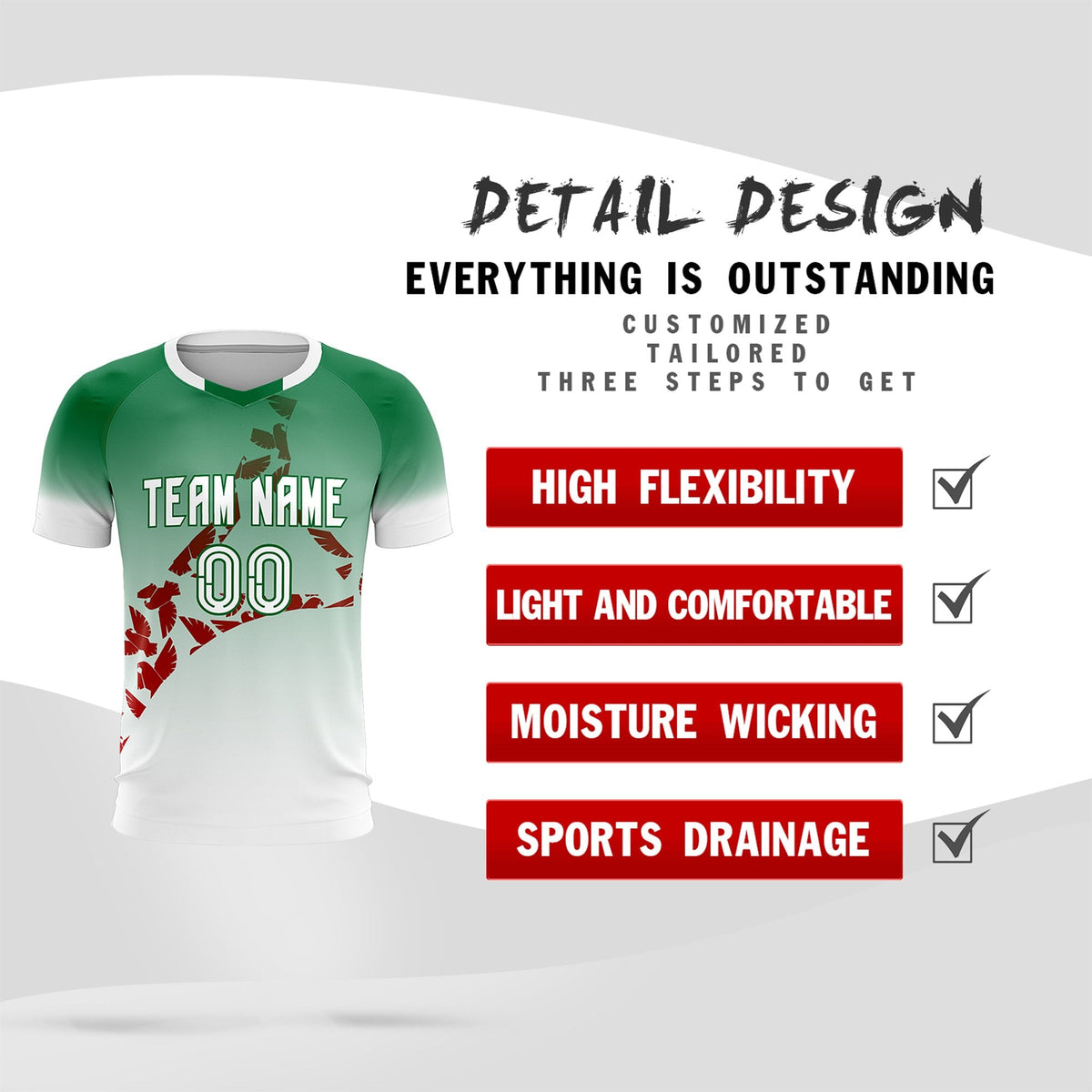 Custom Kelly Green Red Mexico Eagle World Cup Inspired Wrinkle-Resistant Gradient Fashion Soccer Sets Jersey