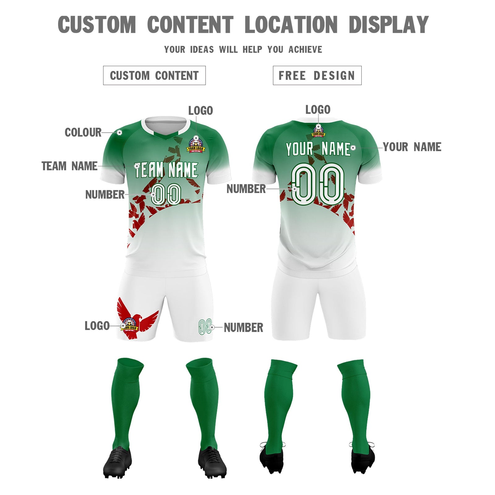 Custom Kelly Green Red Mexico Eagle World Cup Inspired Wrinkle-Resistant Gradient Fashion Soccer Sets Jersey