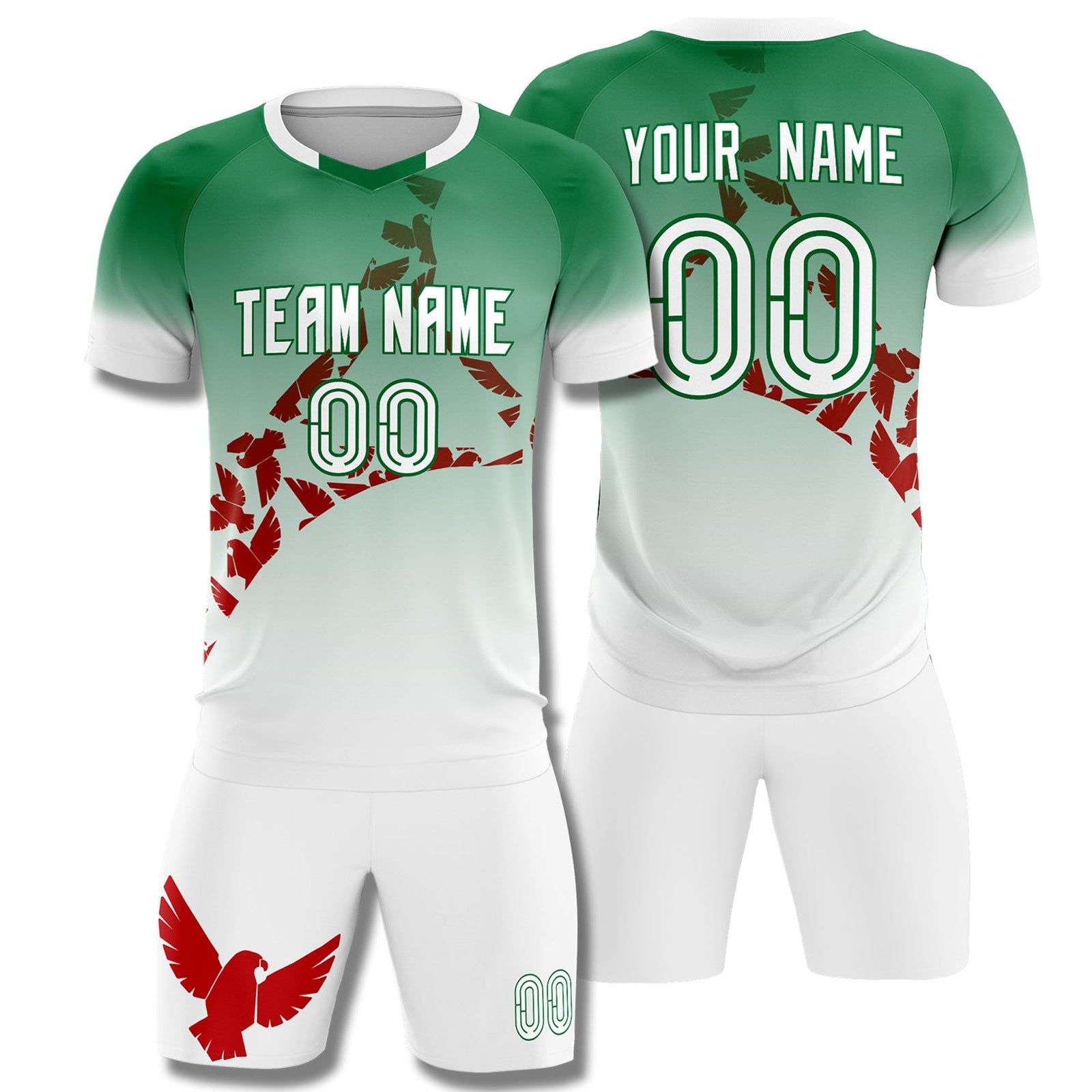 Custom Kelly Green Red Mexico Eagle World Cup Inspired Wrinkle-Resistant Gradient Fashion Soccer Sets Jersey