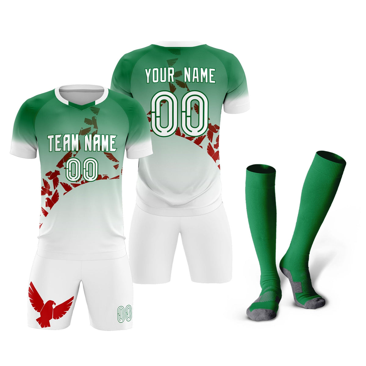 Custom Kelly Green Red Mexico Eagle World Cup Inspired Wrinkle-Resistant Gradient Fashion Soccer Sets Jersey
